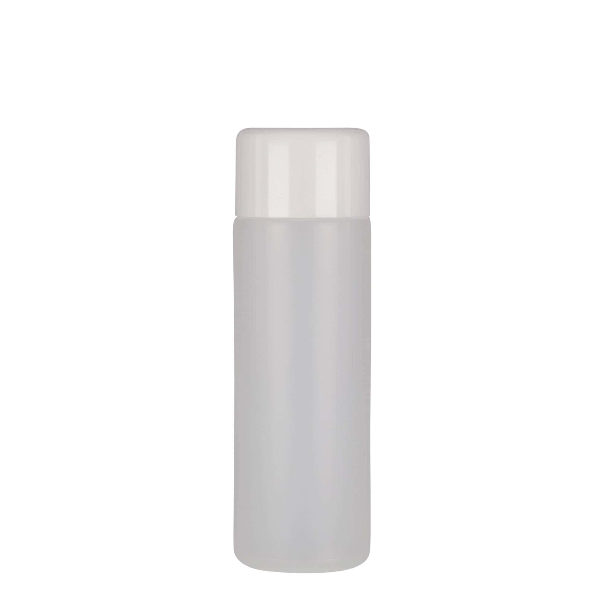 200 ml rund flaska, PE-plast, natur, öppning: skruvlock