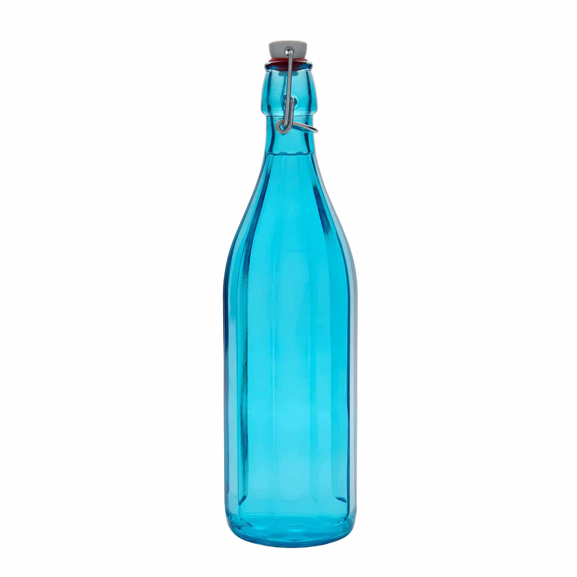 1 000 ml glasflaska 'Oxford', tiokantig, azurblå, mynning: patentkork