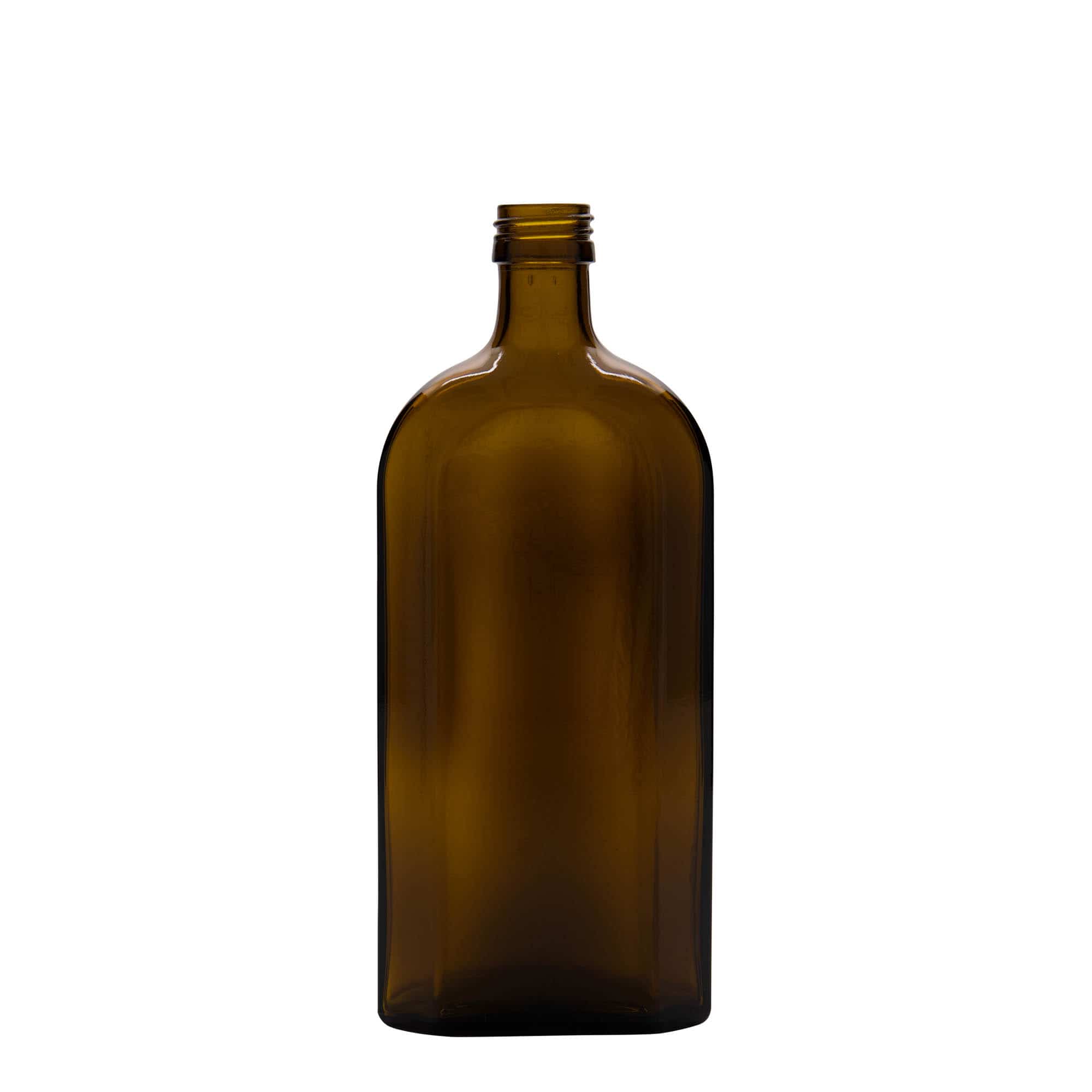 500 ml medicinflaska Meplat, oval, glas, brun, mynning: PP 28