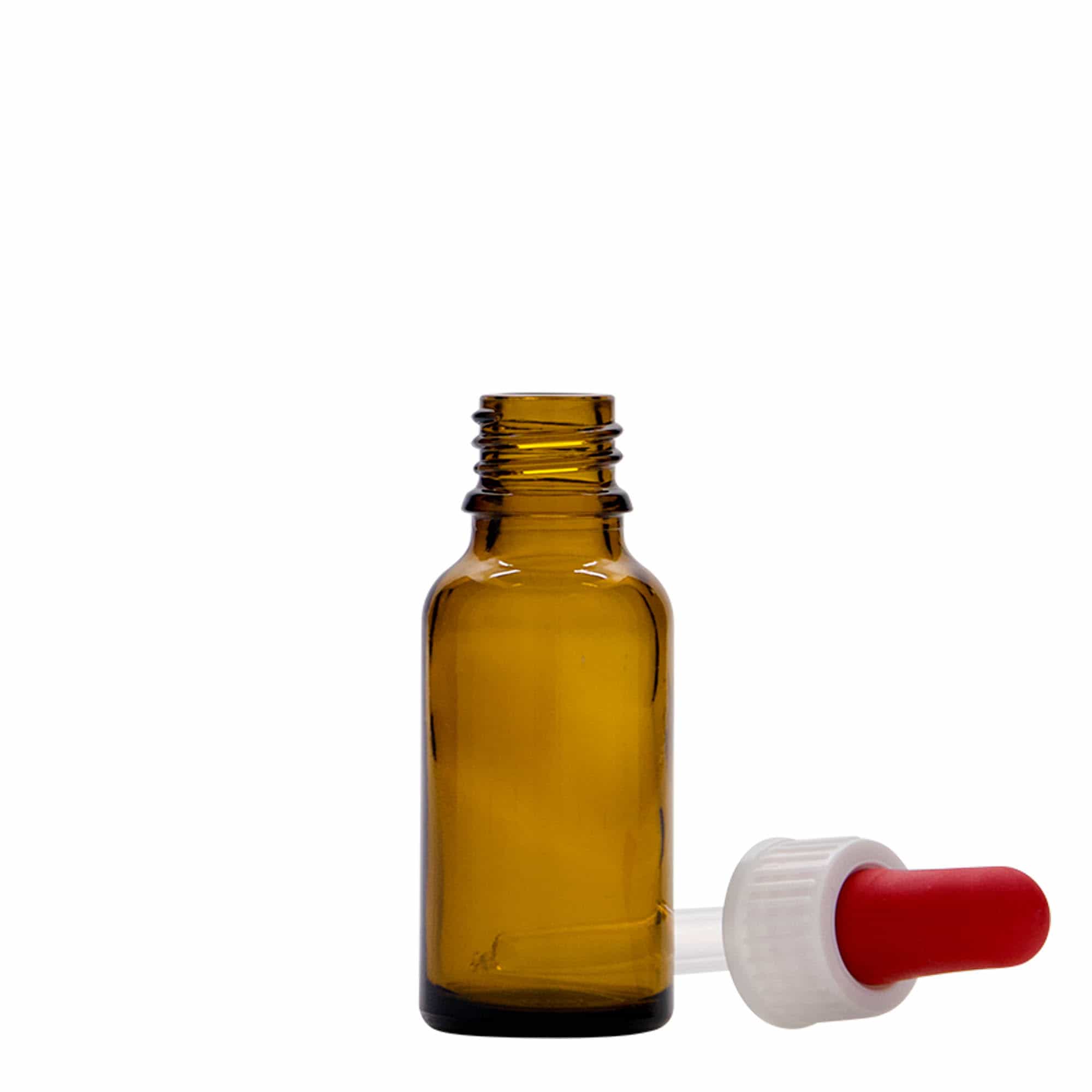 20 ml pipettflaska medicin, glas, brun, mynning: DIN 18