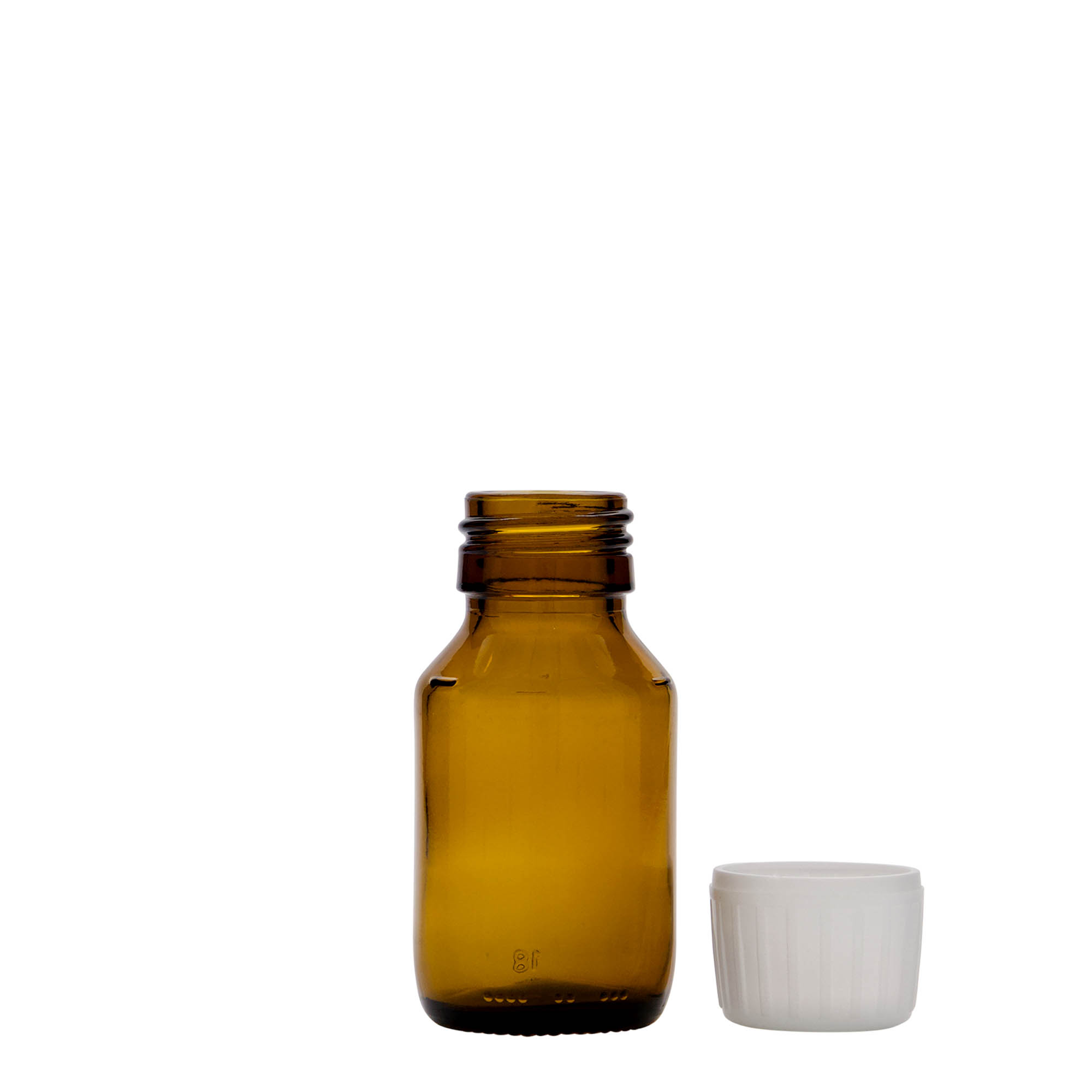 50 ml medicinflaska, brun, glas, mynning: PP 28