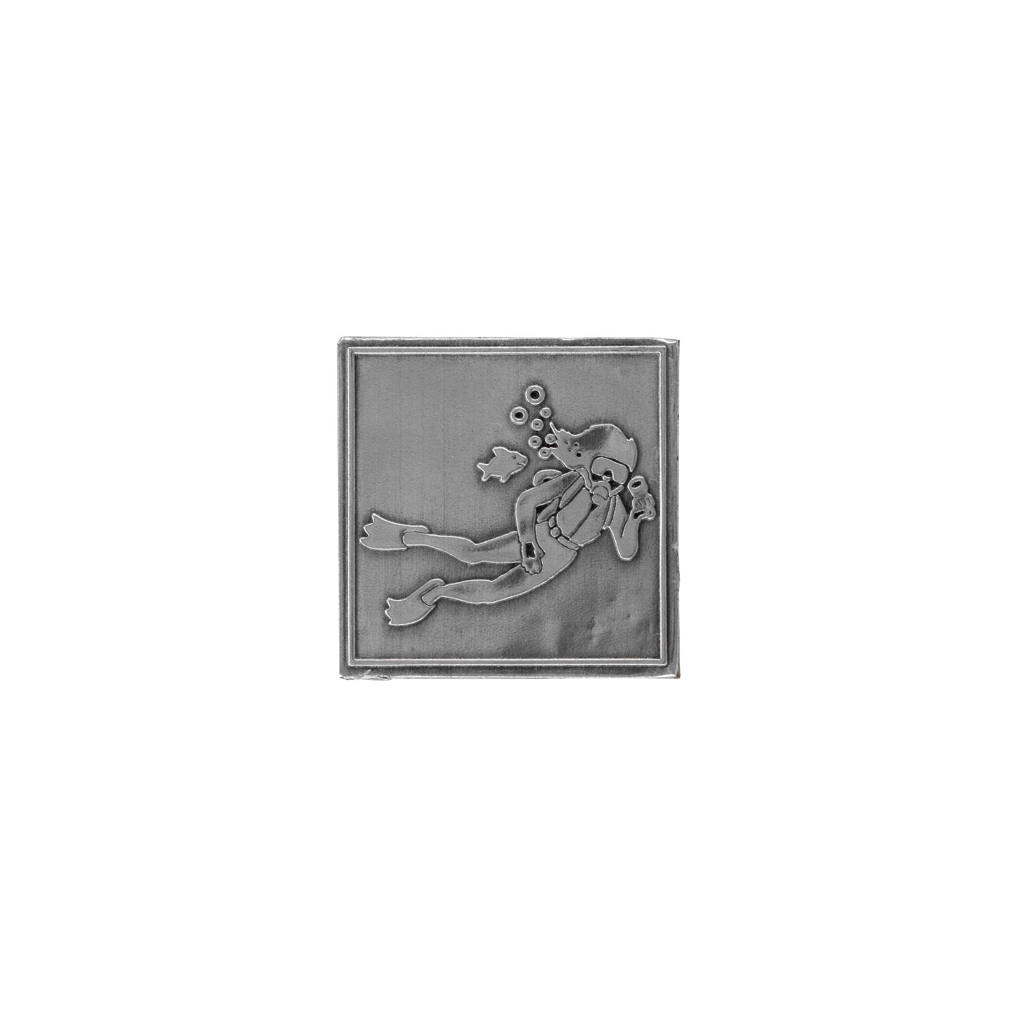Tennetikett 'Taucher', kvadratisk, metall, silver