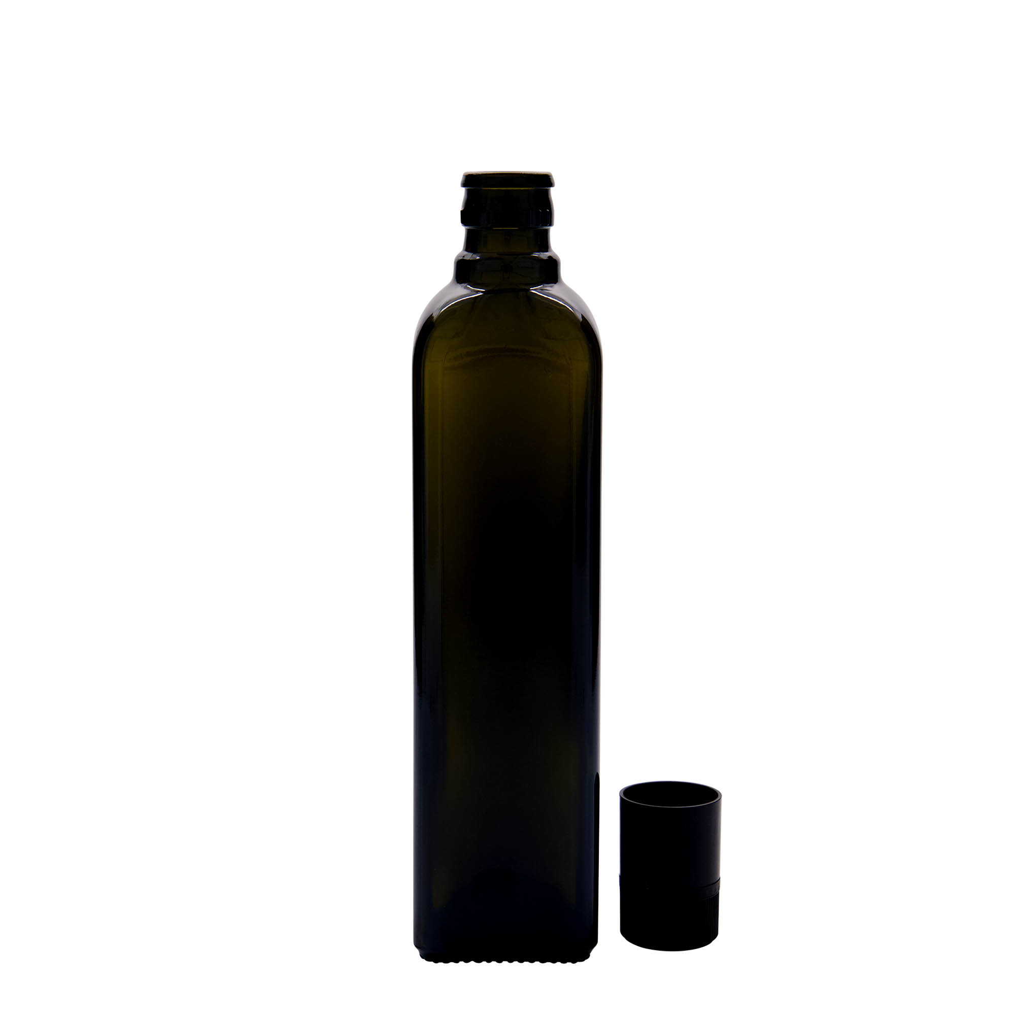 500 ml ättiks-/oljeflaska 'Quadra', glas, kvadratisk, antikgrön, mynning: DOP