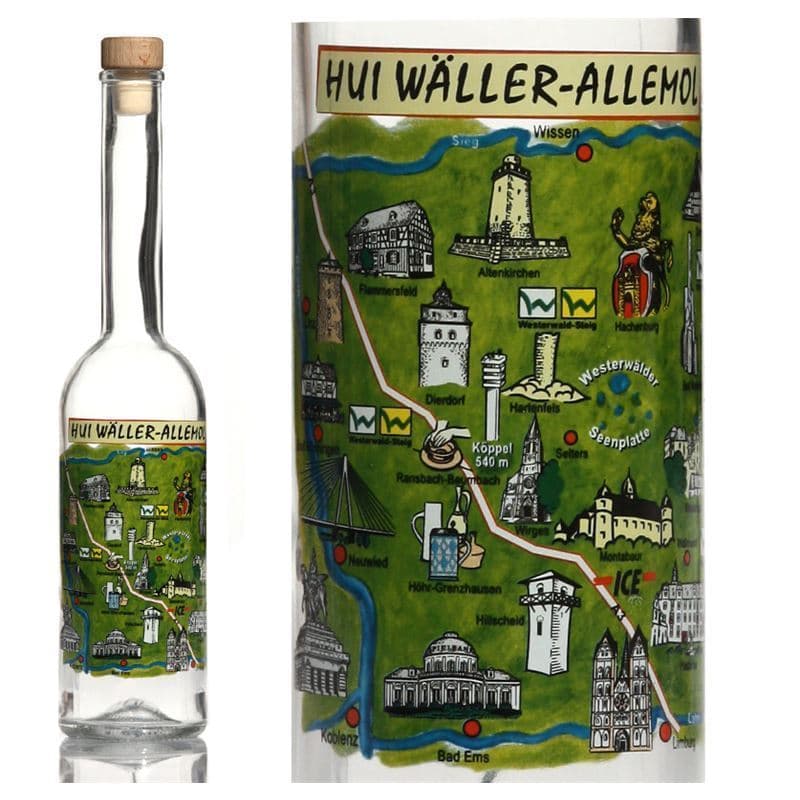 500 ml glasflaska 'Opera', motiv: Westerwald, mynning: kork