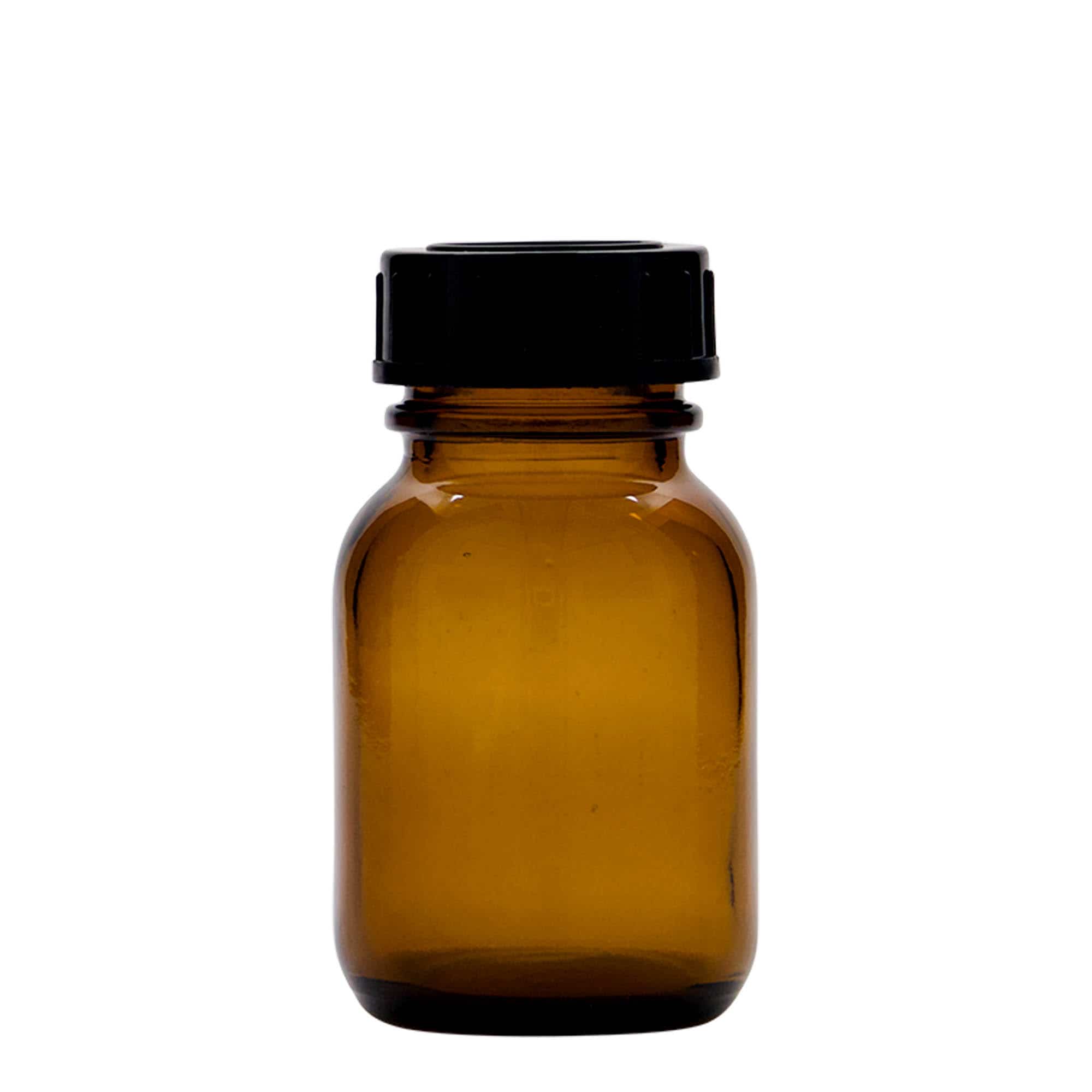 50 ml burk med bred hals, brun, mynning: DIN 32