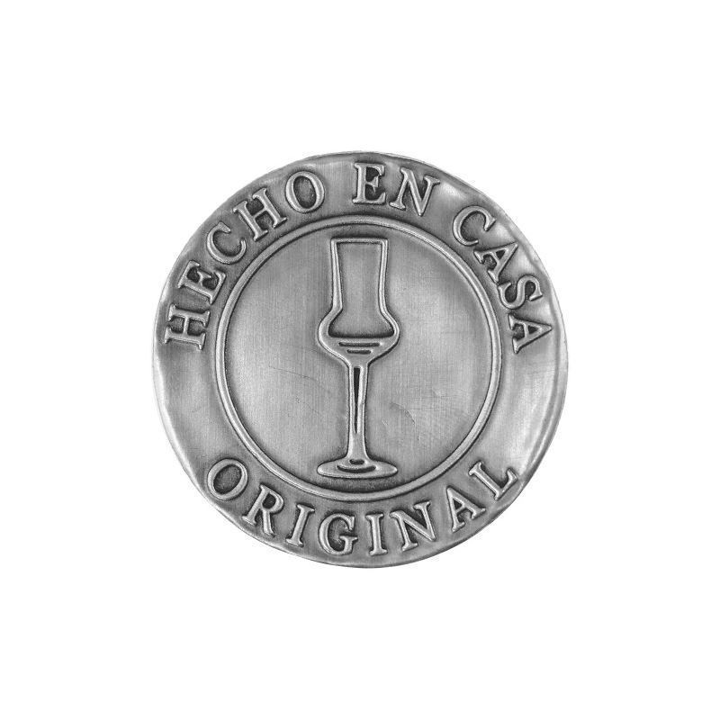 Tennetikett 'Hecho en Casa', rund, metall, silver