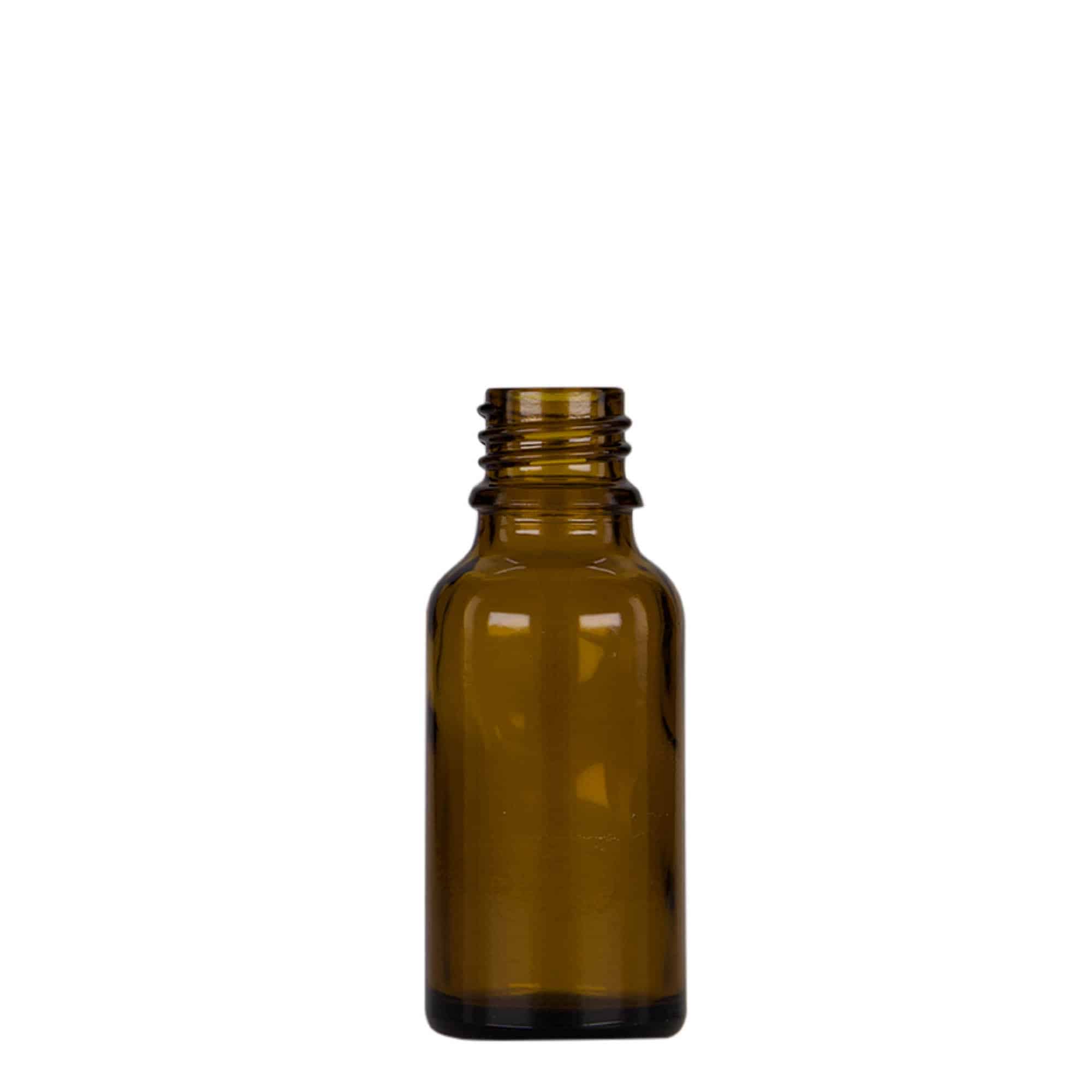 20 ml flaska med pipett, medicin, glas, brun-svart, mynning: DIN 18