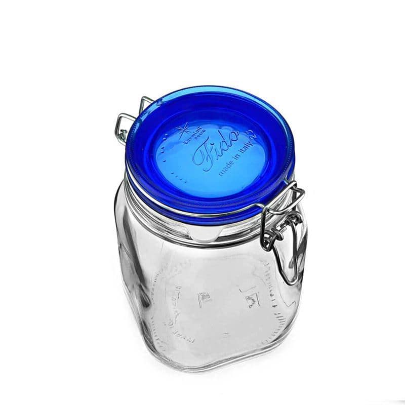 1 000 ml patentburk 'Fido' BlueTop, kvadratisk, mynning: trådbygellock