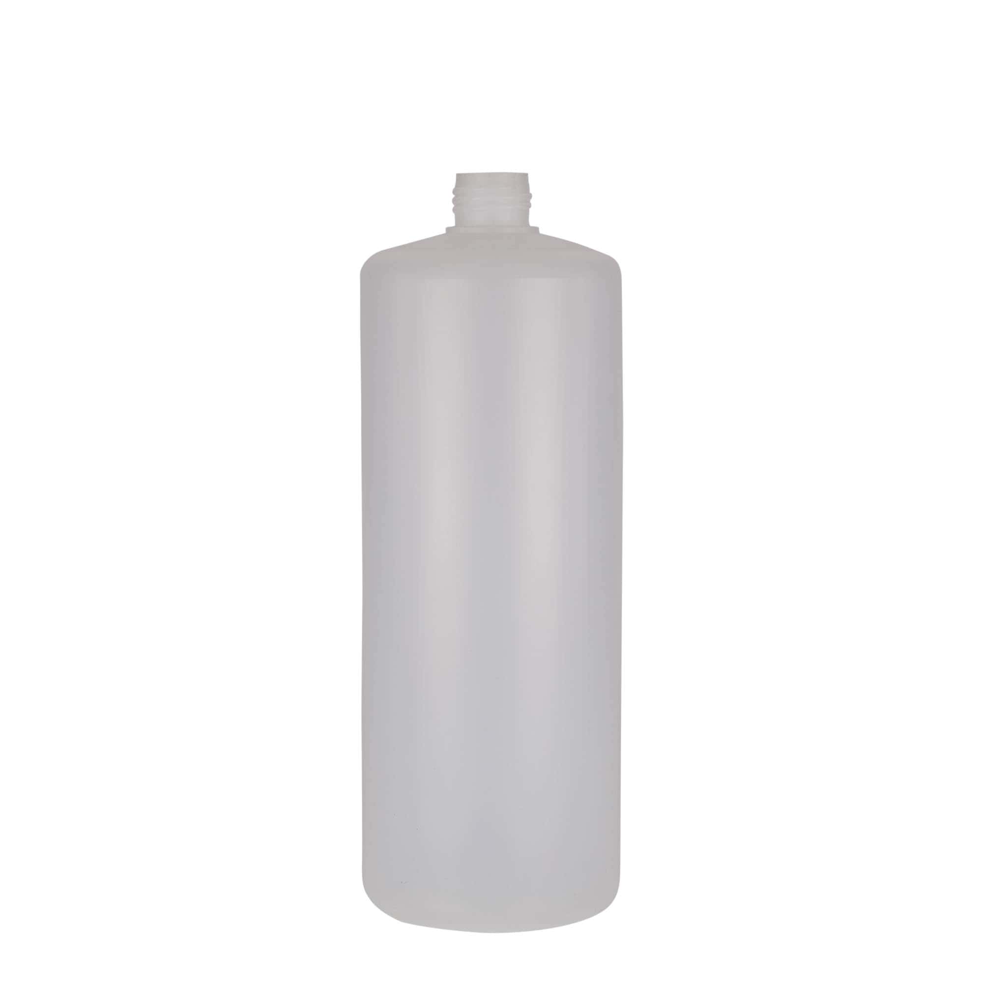 1 000 ml rund flaska, PE-plast, natur, öppning: skruvlock