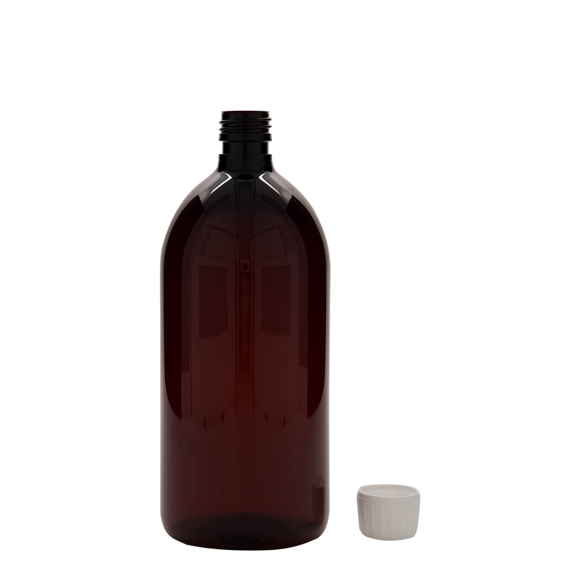 1 000 ml PET-medicinflaska, brun, plast, mynning: PP 28