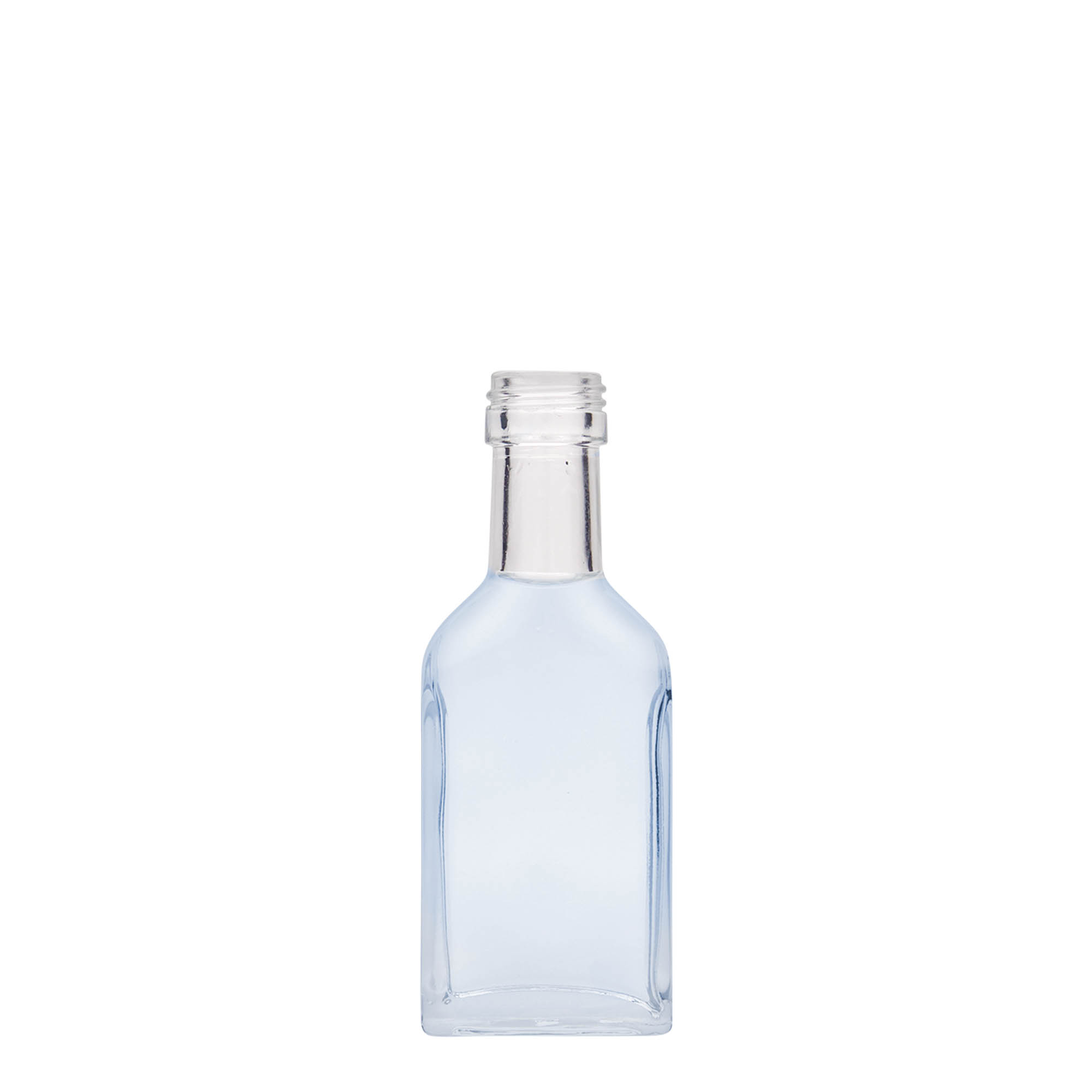 40 ml fickflaska lång hals, rektangulär, glas, öppning: PP 22 40 ml fickflaska lång hals, rektangulär, glas, öppning: PP 22