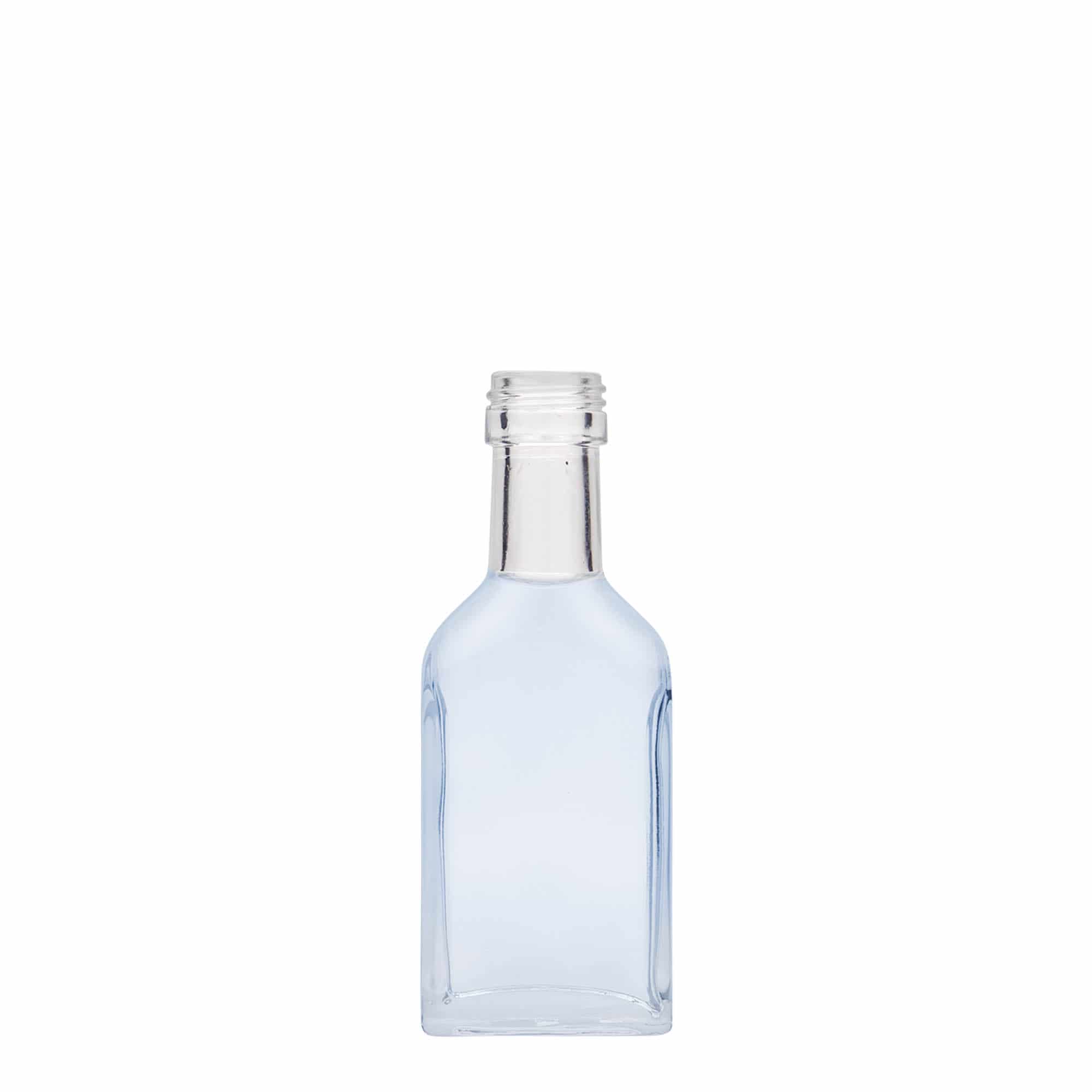 40 ml fickflaska lång hals, rektangulär, glas, öppning: PP 22 40 ml fickflaska lång hals, rektangulär, glas, öppning: PP 22