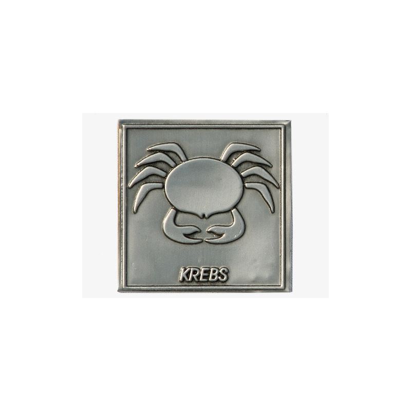 Tennetikett 'Krebs', kvadratisk, metall, silver Tennetikett 'Krebs', kvadratisk, metall, silver