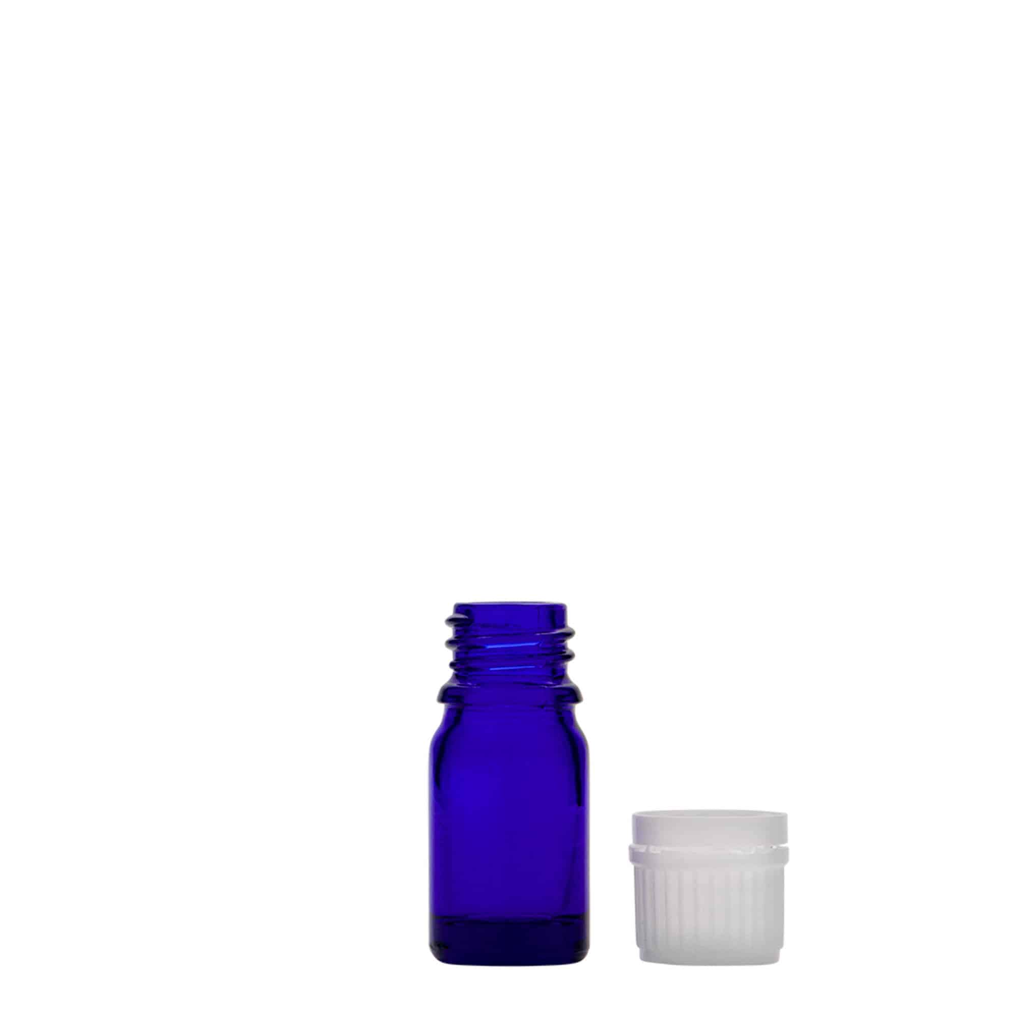 5 ml medicinflaska, glas, kungligt blå, mynning: DIN 18