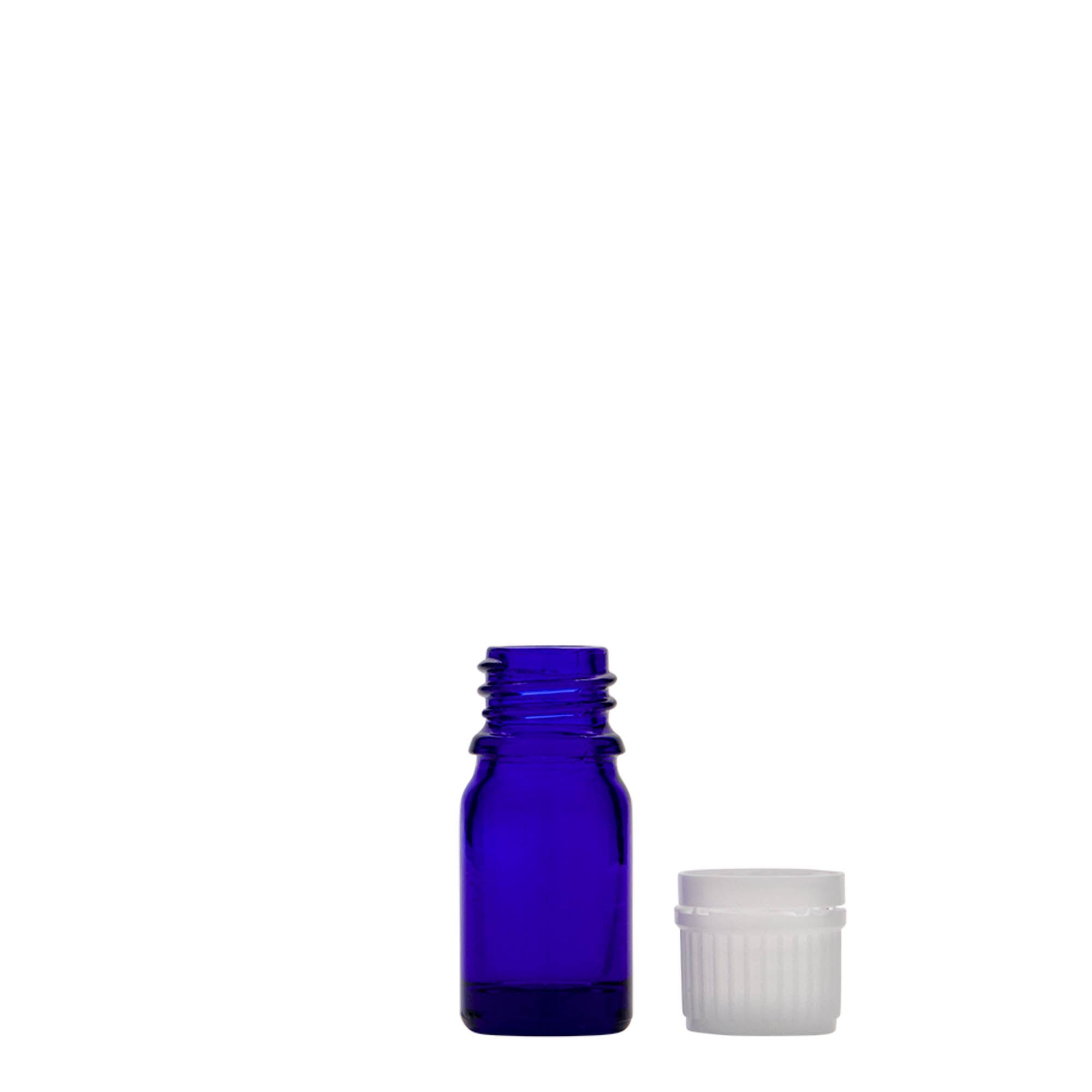 5 ml medicinflaska, glas, kungligt blå, mynning: DIN 18
