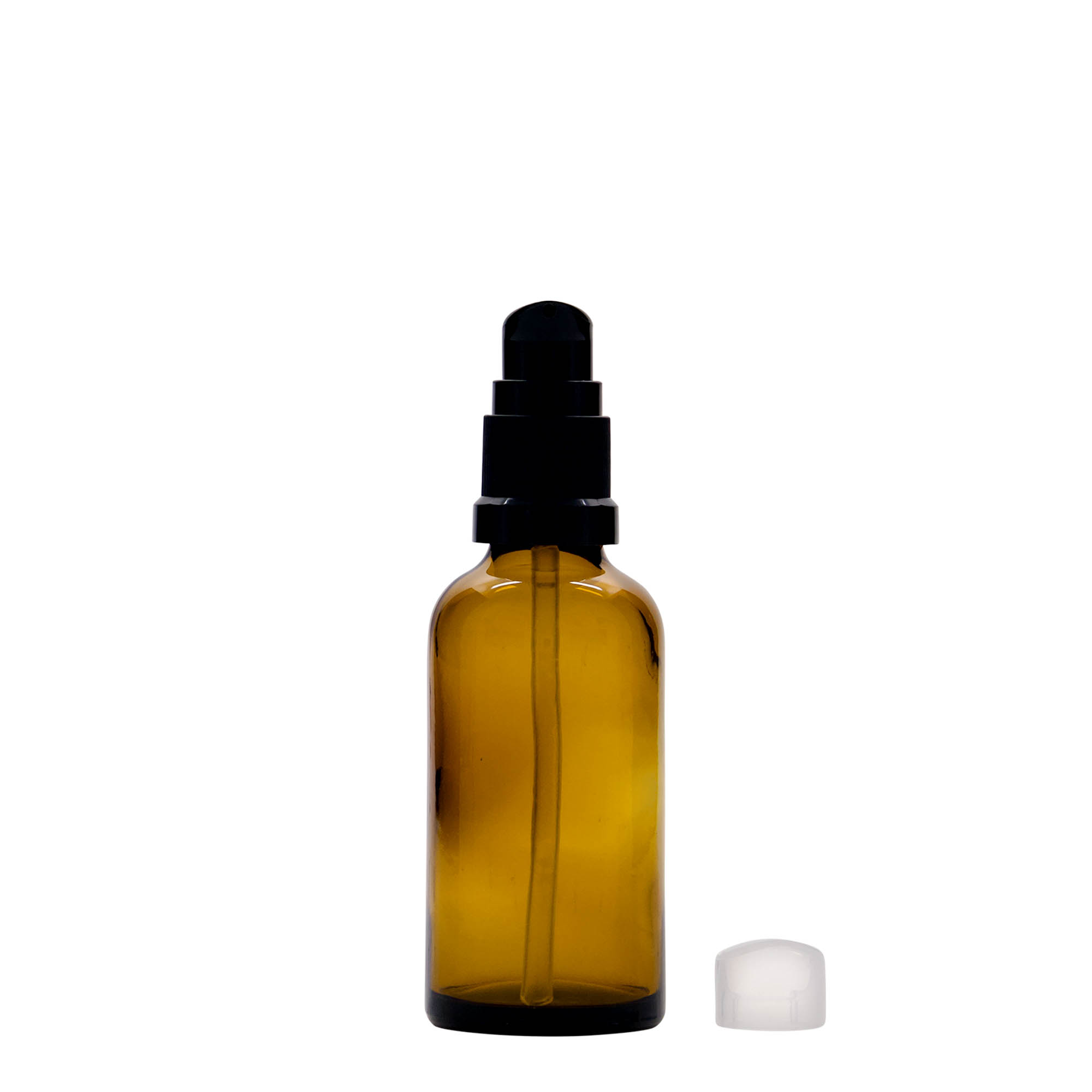 50 ml medicinflaska med lotionpump, glas, brun, mynning: DIN 18