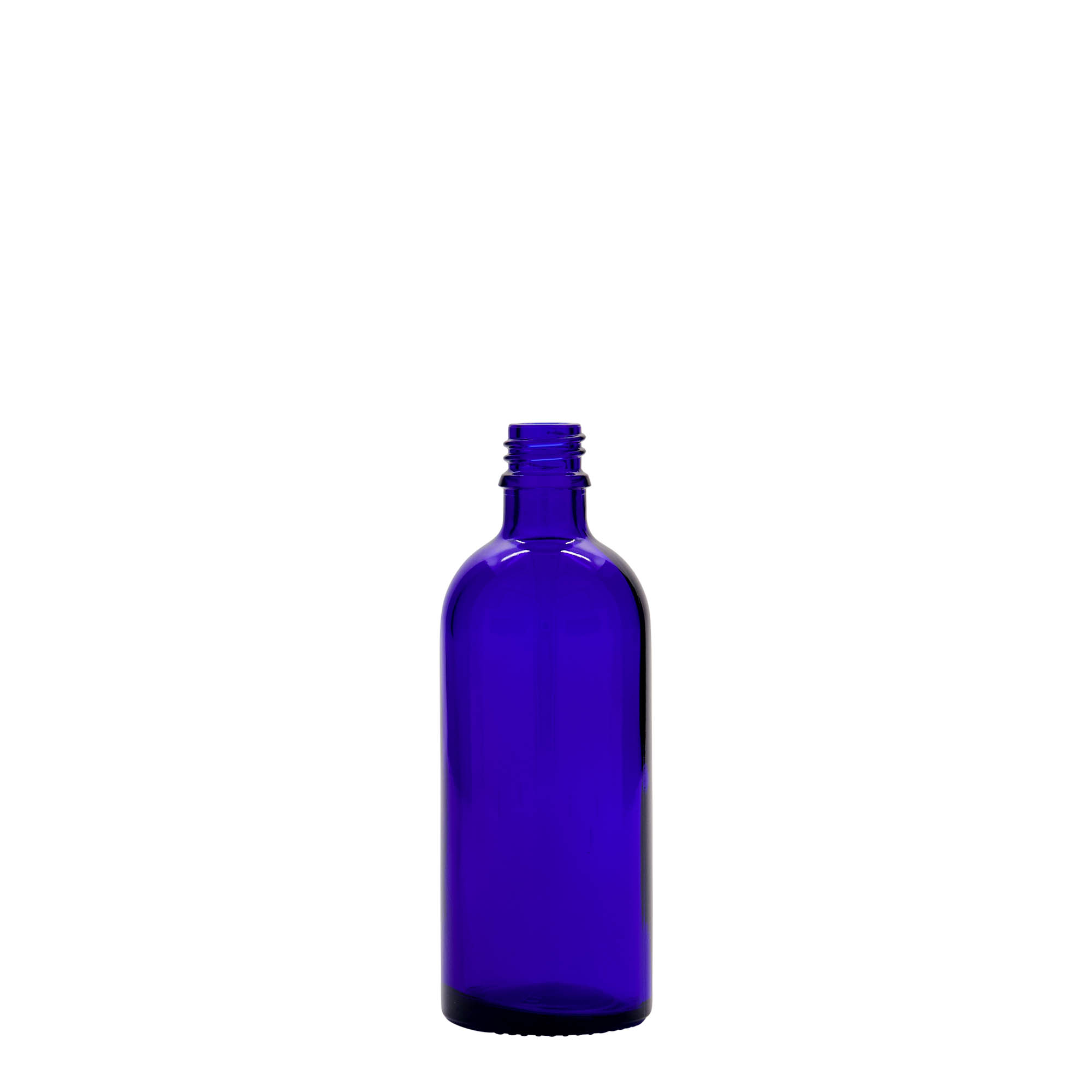 100 ml medicinflaska, glas, kungligt blå, mynning: DIN 18