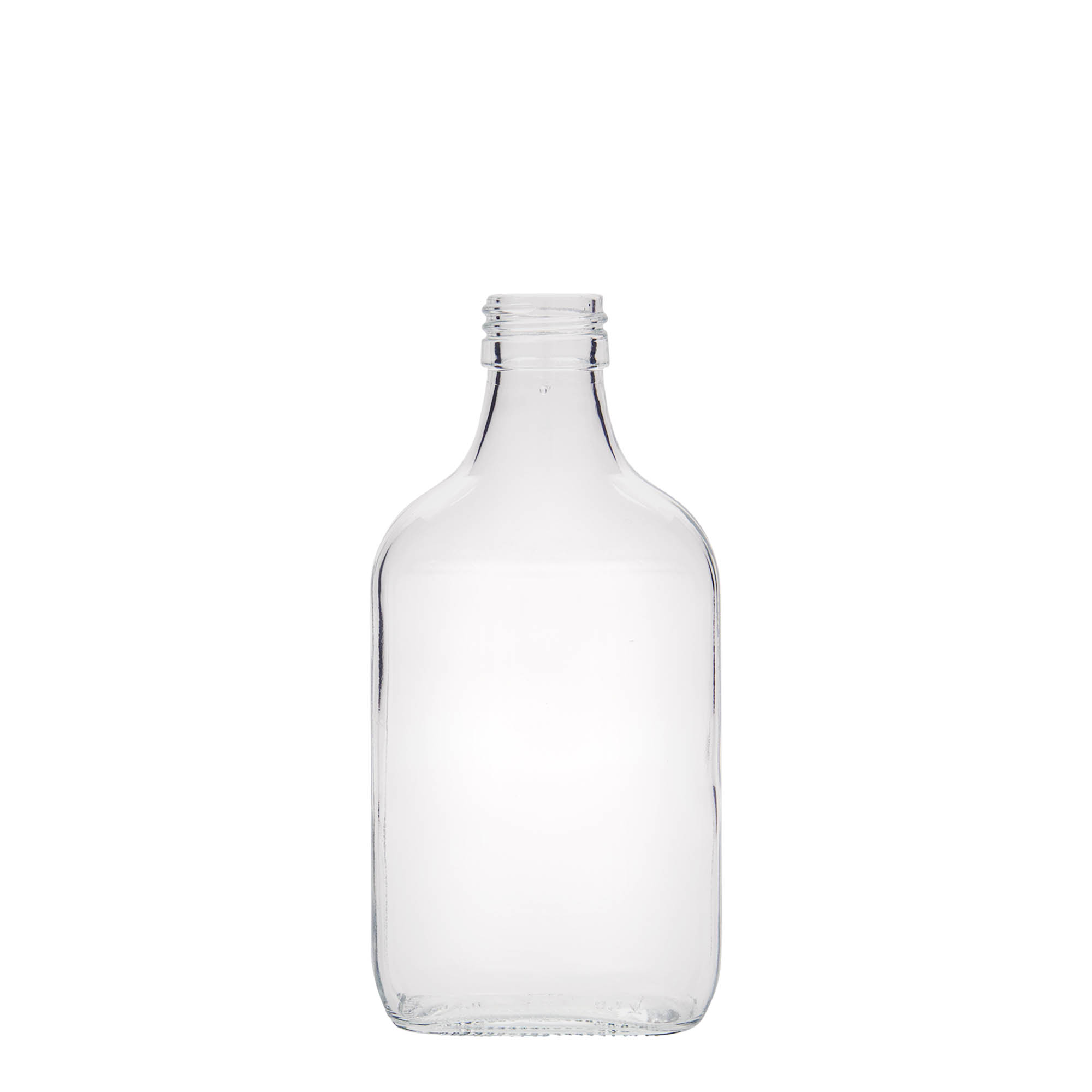 200 ml fickflaska, rektangulär, glas, öppning: PP 28