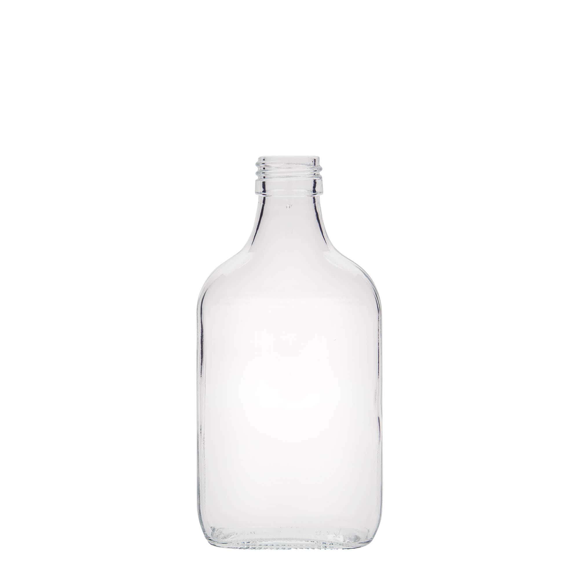 200 ml fickflaska, rektangulär, glas, öppning: PP 28