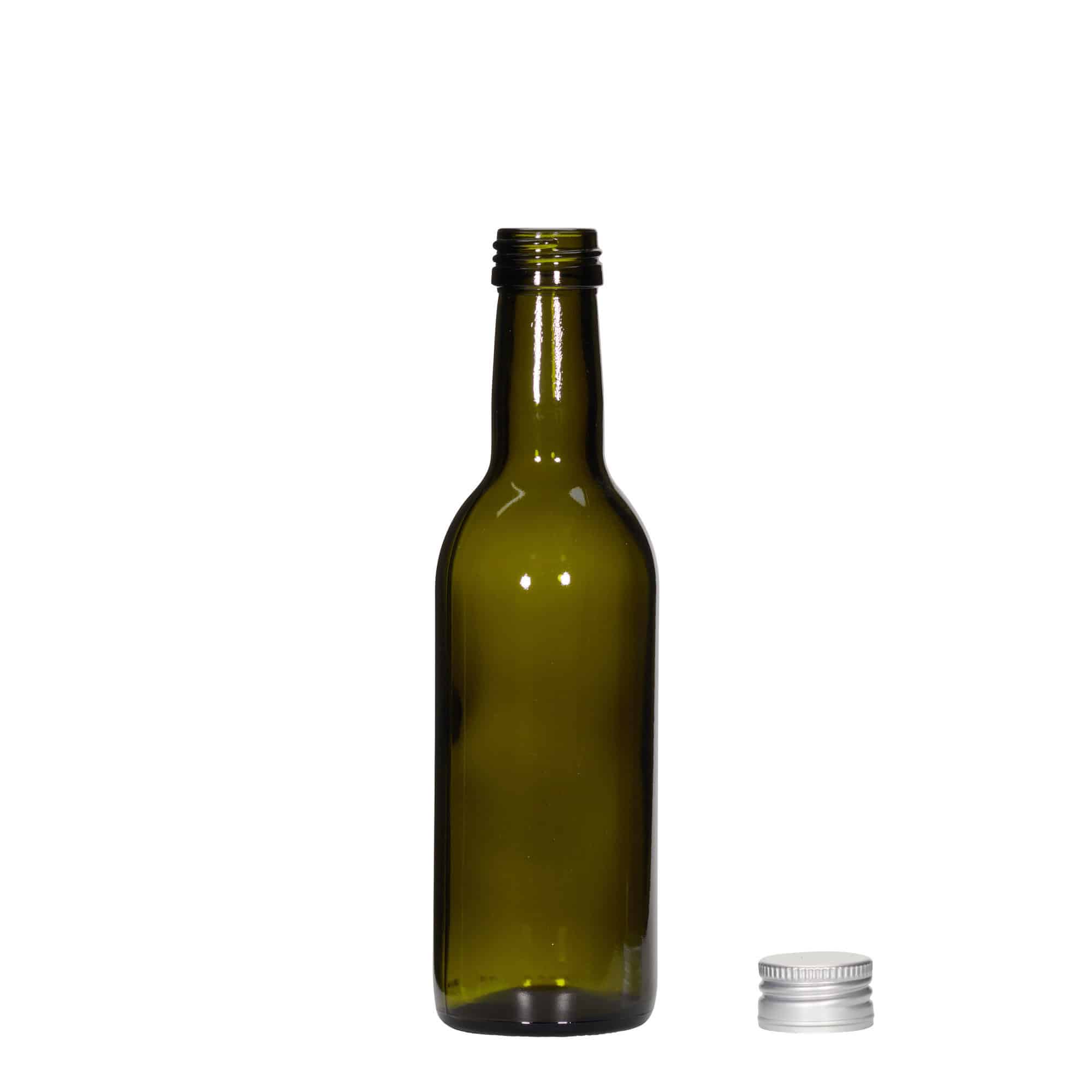 250 ml glasflaska 'Bordeaux', antikgrön, mynning: PP 28