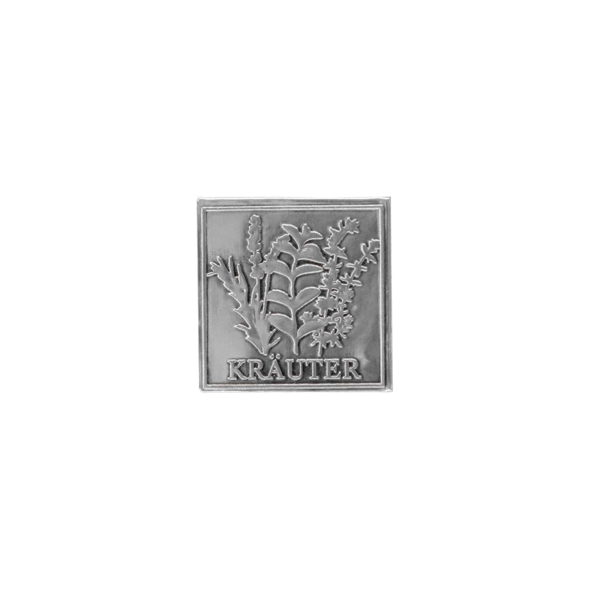 Tennetikett 'Örter', kvadratisk, metall, silver