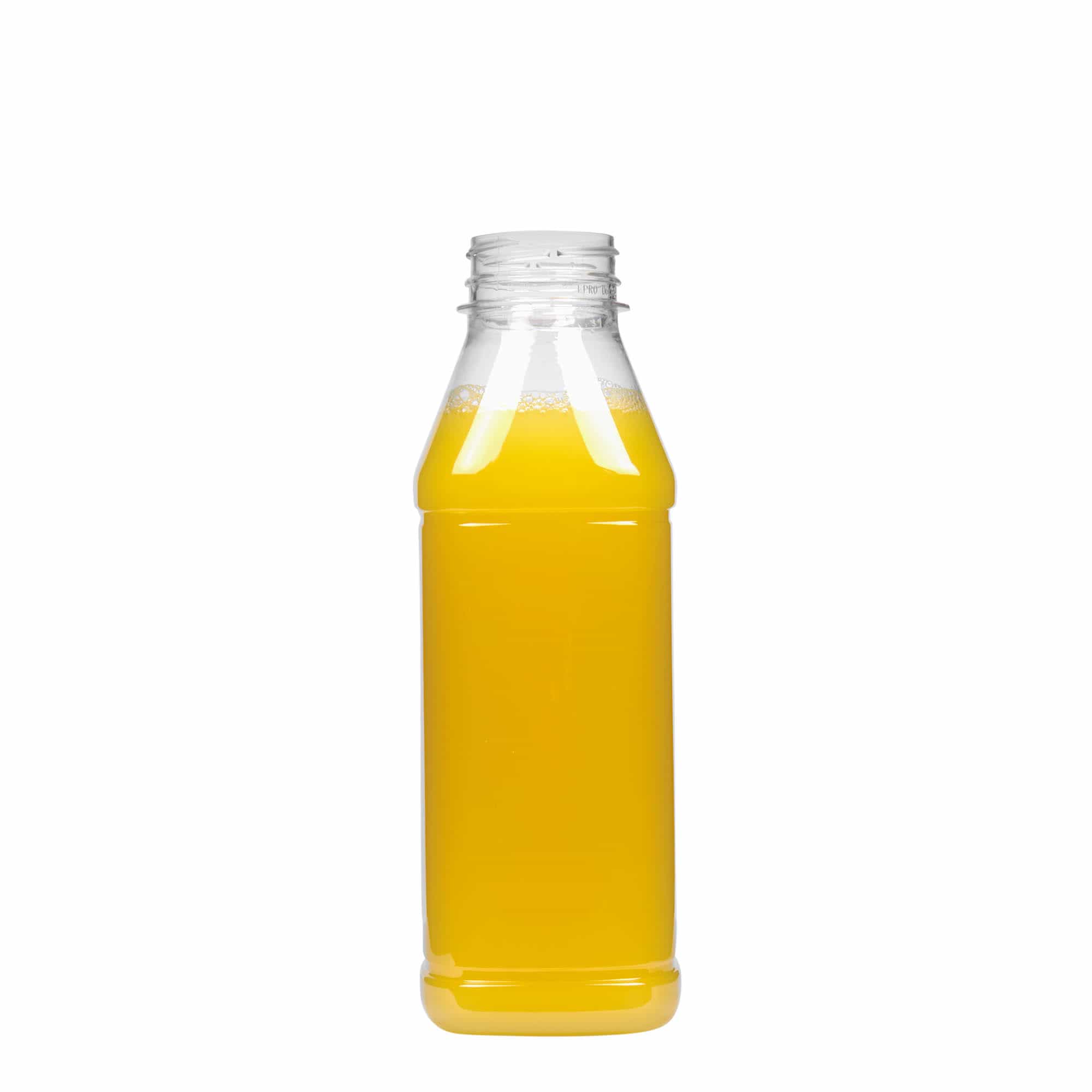 500 ml PET-flaska 'Milk and Juice Carré', kvadratisk, plast, öppning: 38 mm