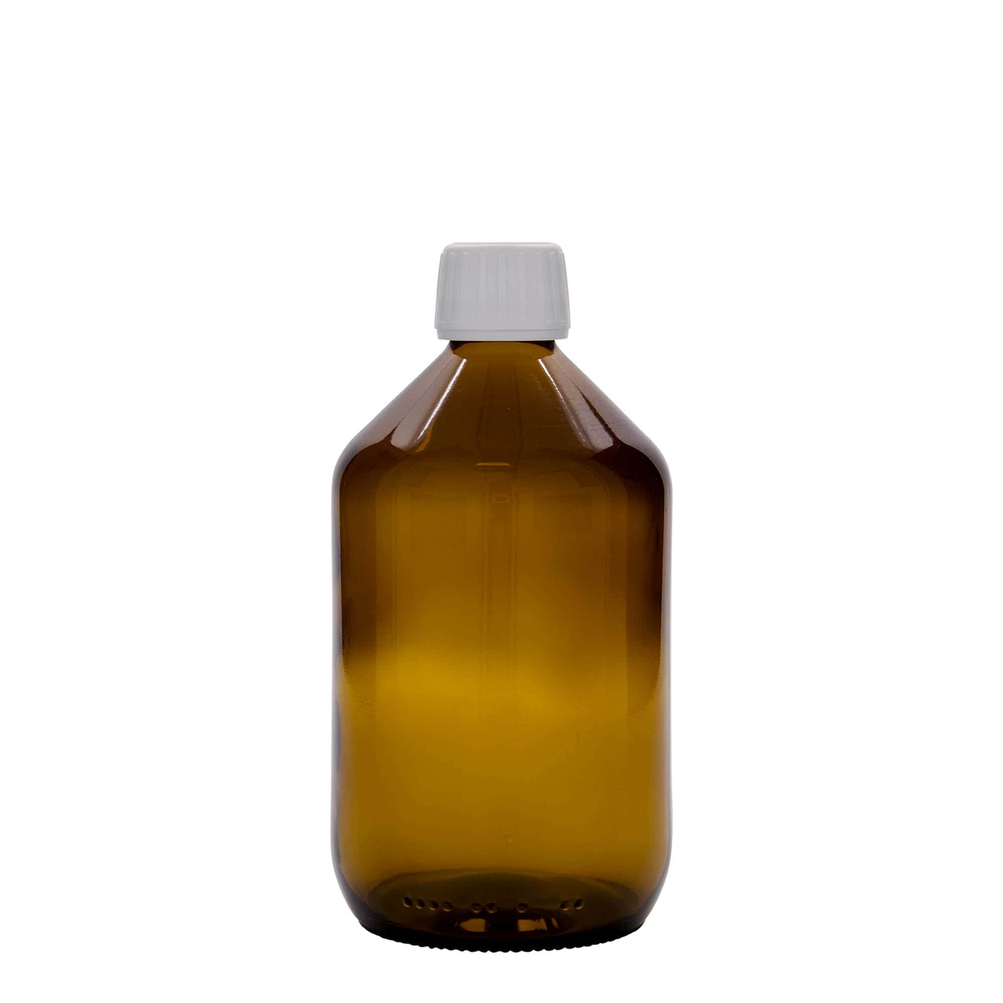 500 ml medicinflaska, brun, glas, öppning: PP 28