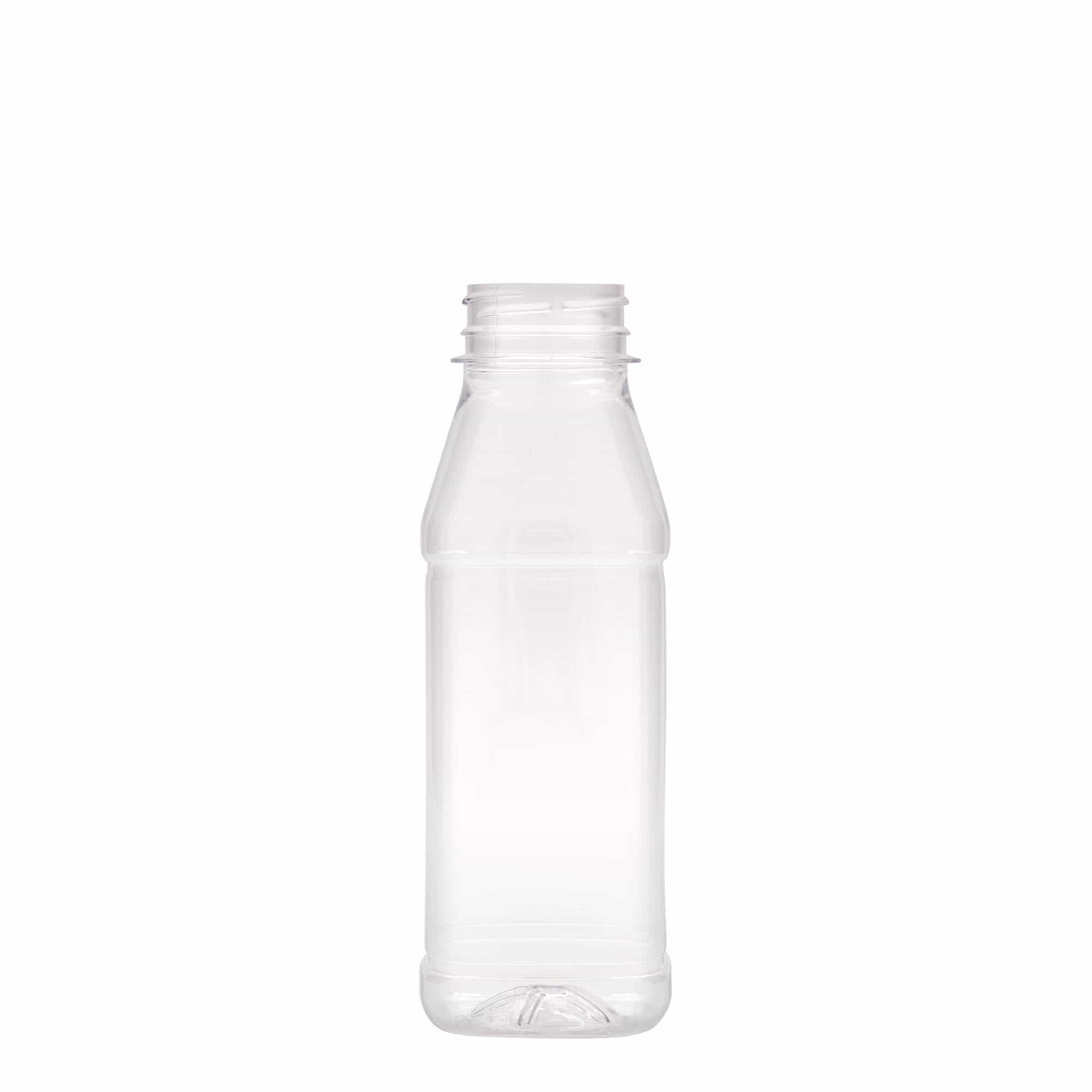 330 ml PET-flaska 'Milk and Juice Carré', kvadratisk, plast, öppning: 38 mm