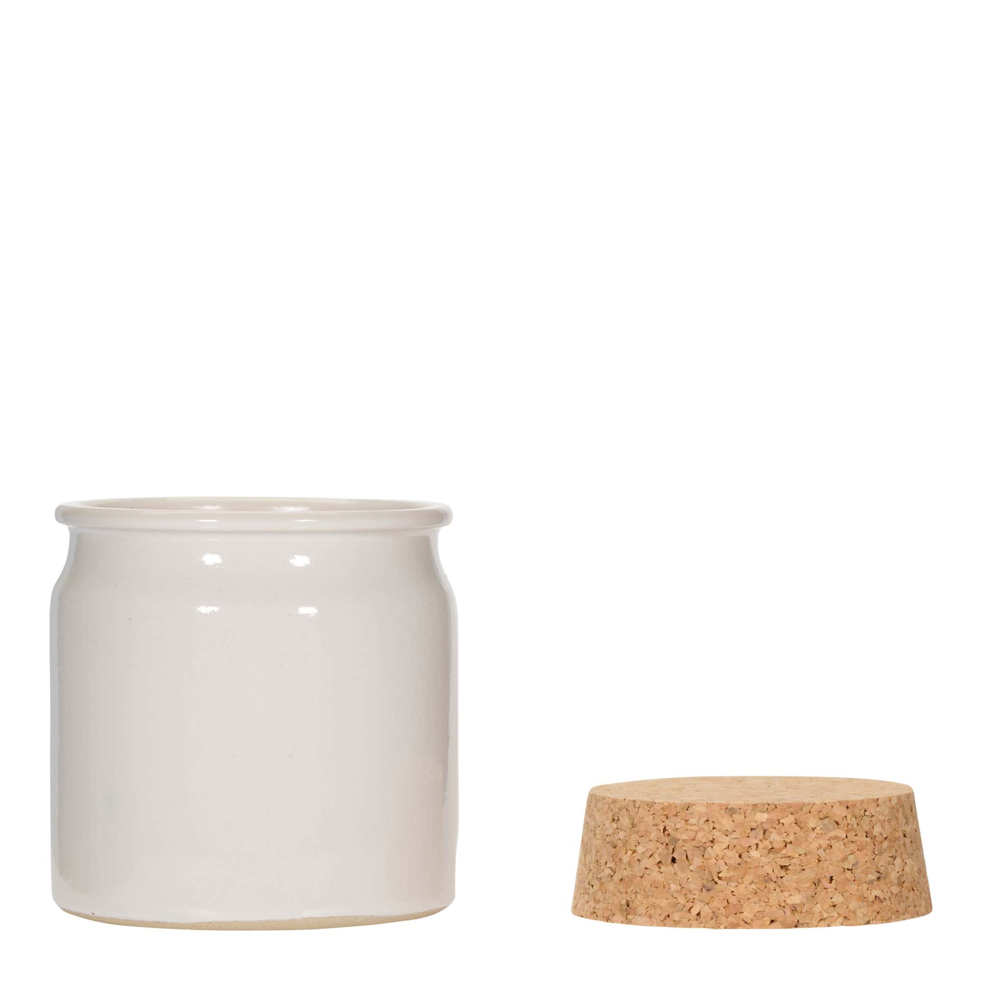 160 ml stengodsburk, keramik, vit, mynning: kork