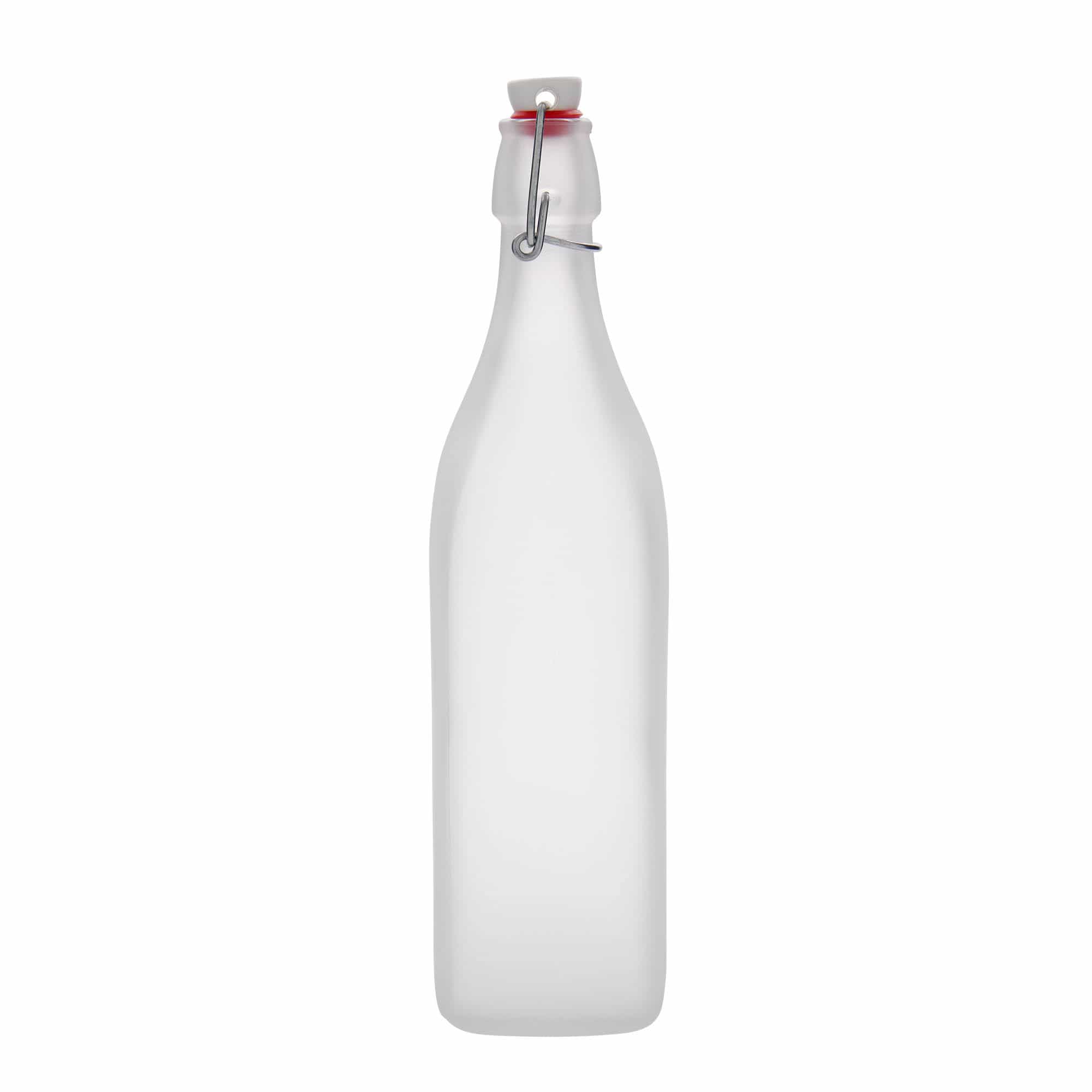 1 000 ml glasflaska 'Swing', kvadratisk, vit, mynning: patentkork