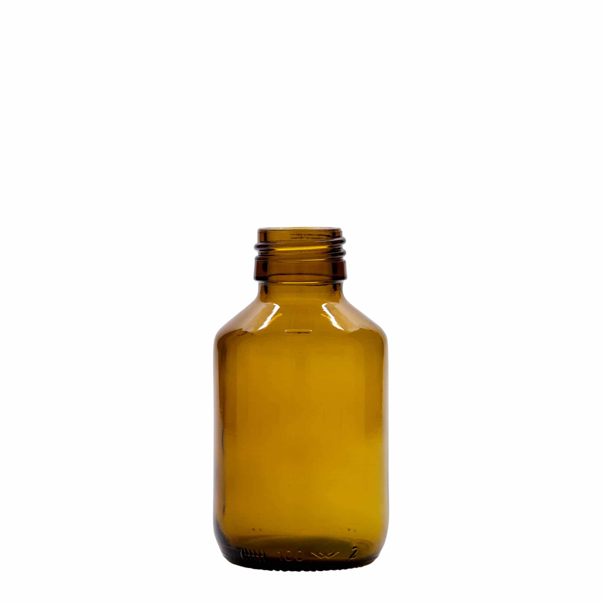100 ml medicinflaska, brun, glas, mynning: PP 28 100 ml medicinflaska, brun, glas, mynning: PP 28