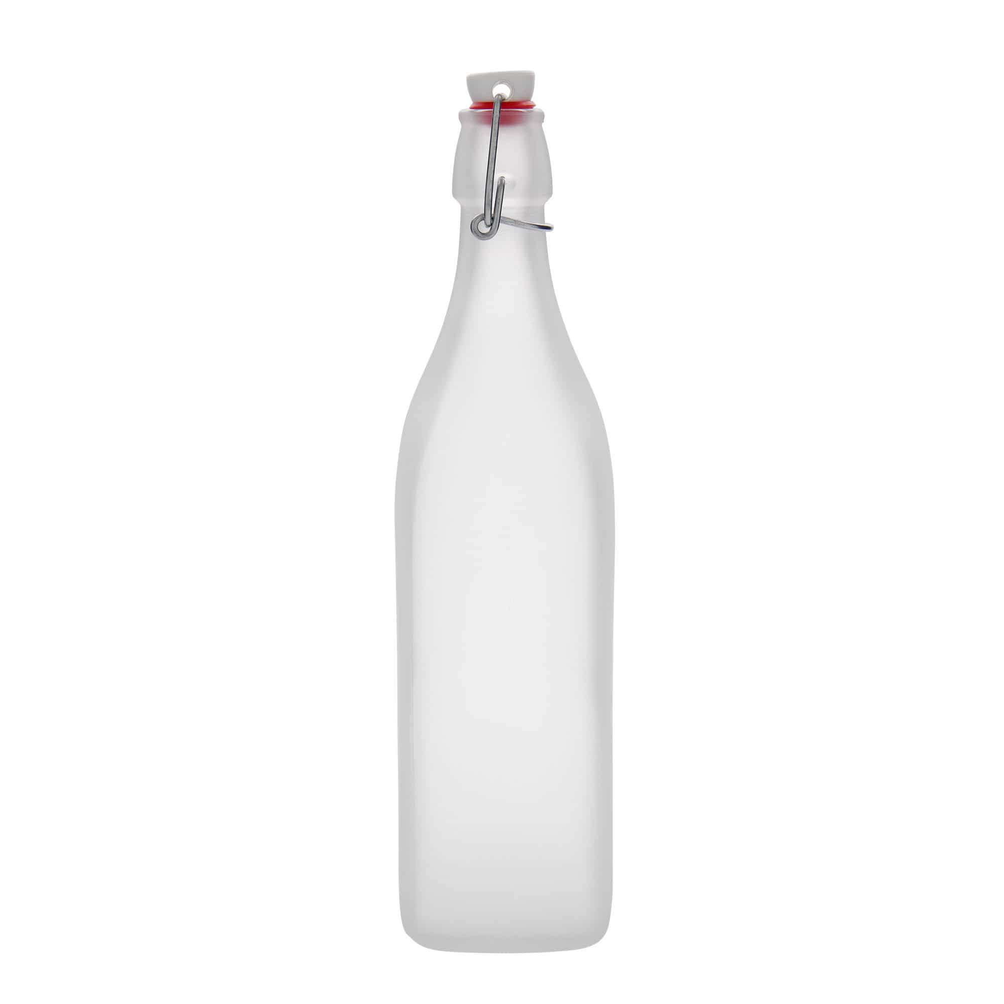1 000 ml glasflaska 'Swing', kvadratisk, vit, mynning: patentkork 1 000 ml glasflaska 'Swing', kvadratisk, vit, mynning: patentkork