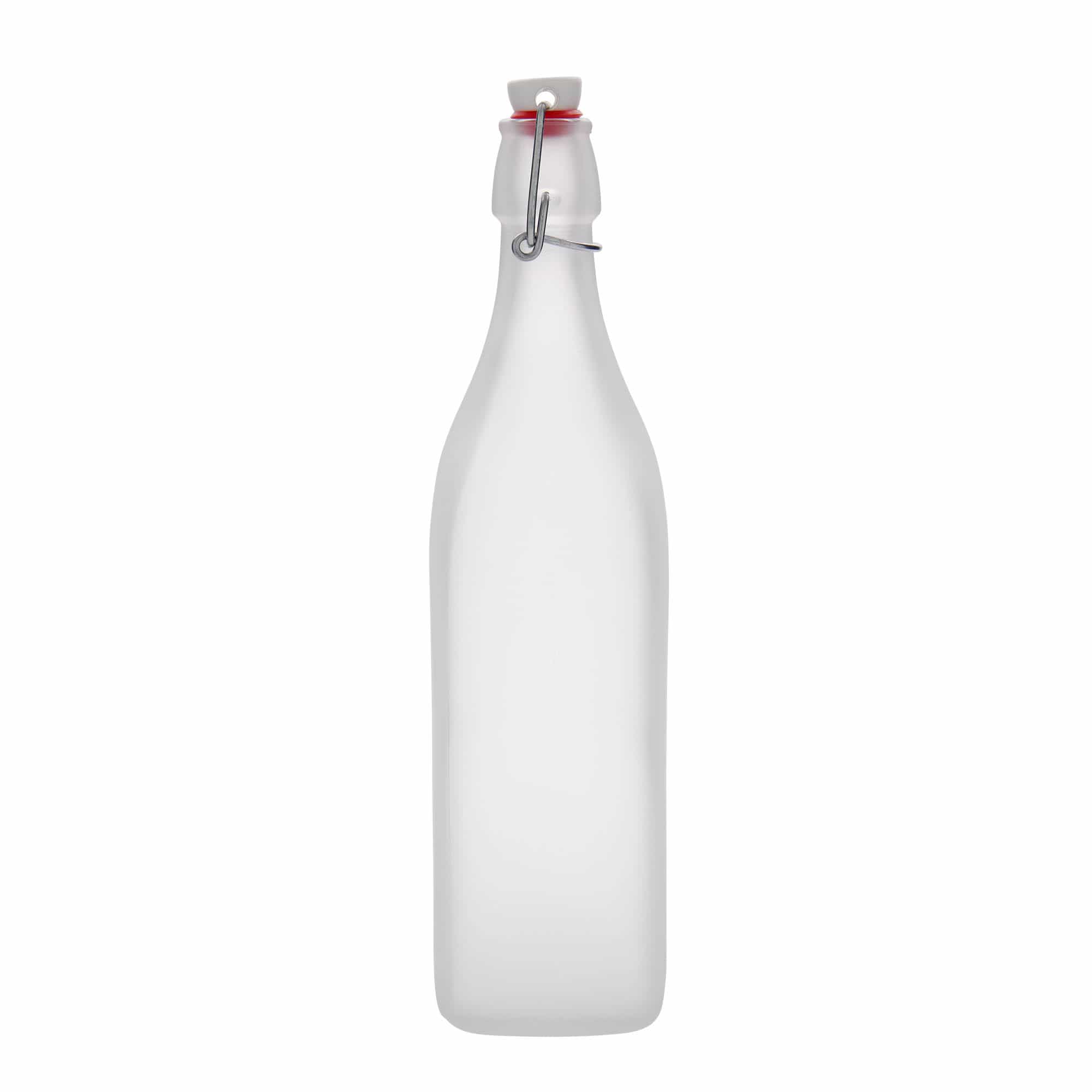 1.000 ml glasflaska 'Swing, kvadratisk, frostad, öppning: bygelstängning'