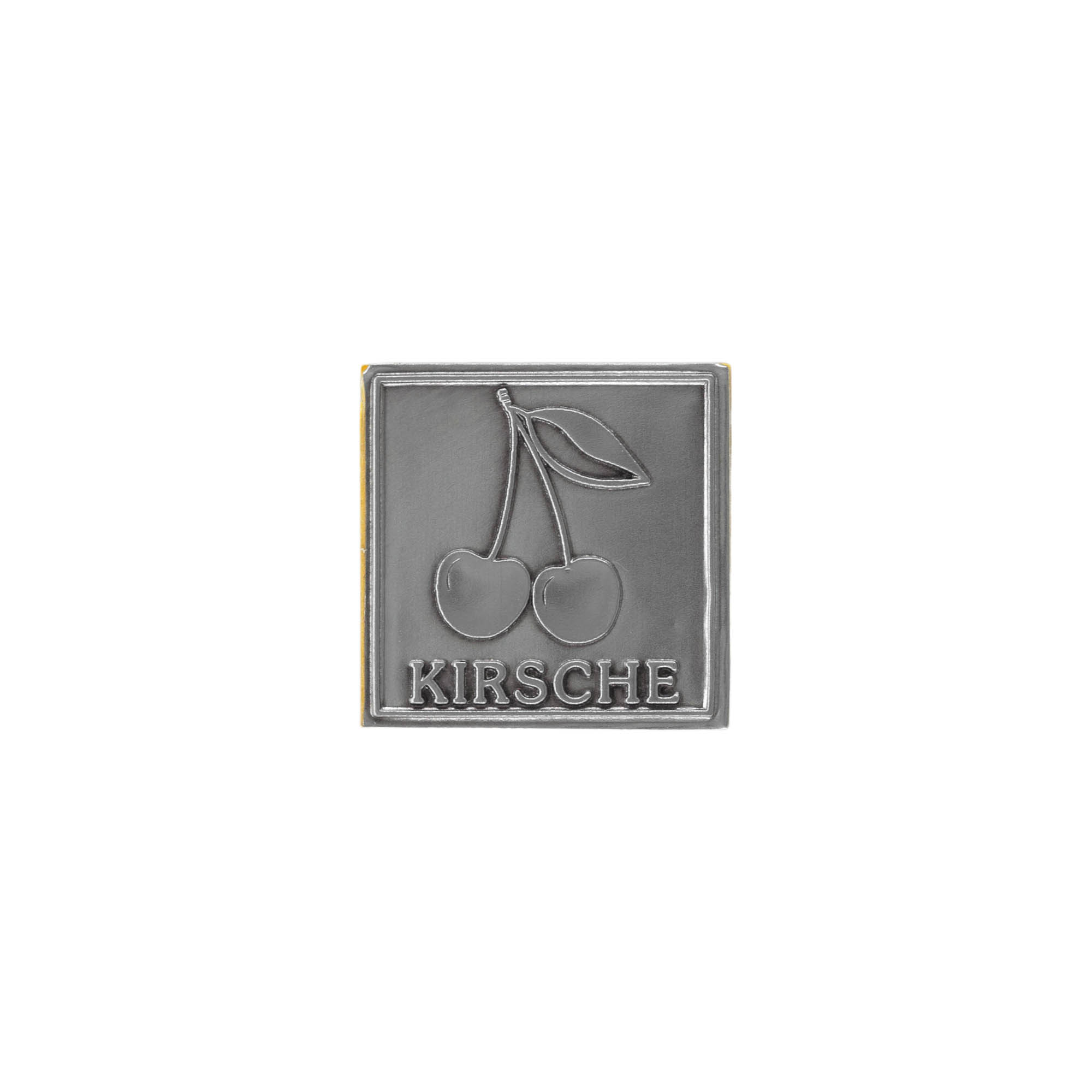 Tennetikett 'Körsbär', kvadratisk, metall, silver