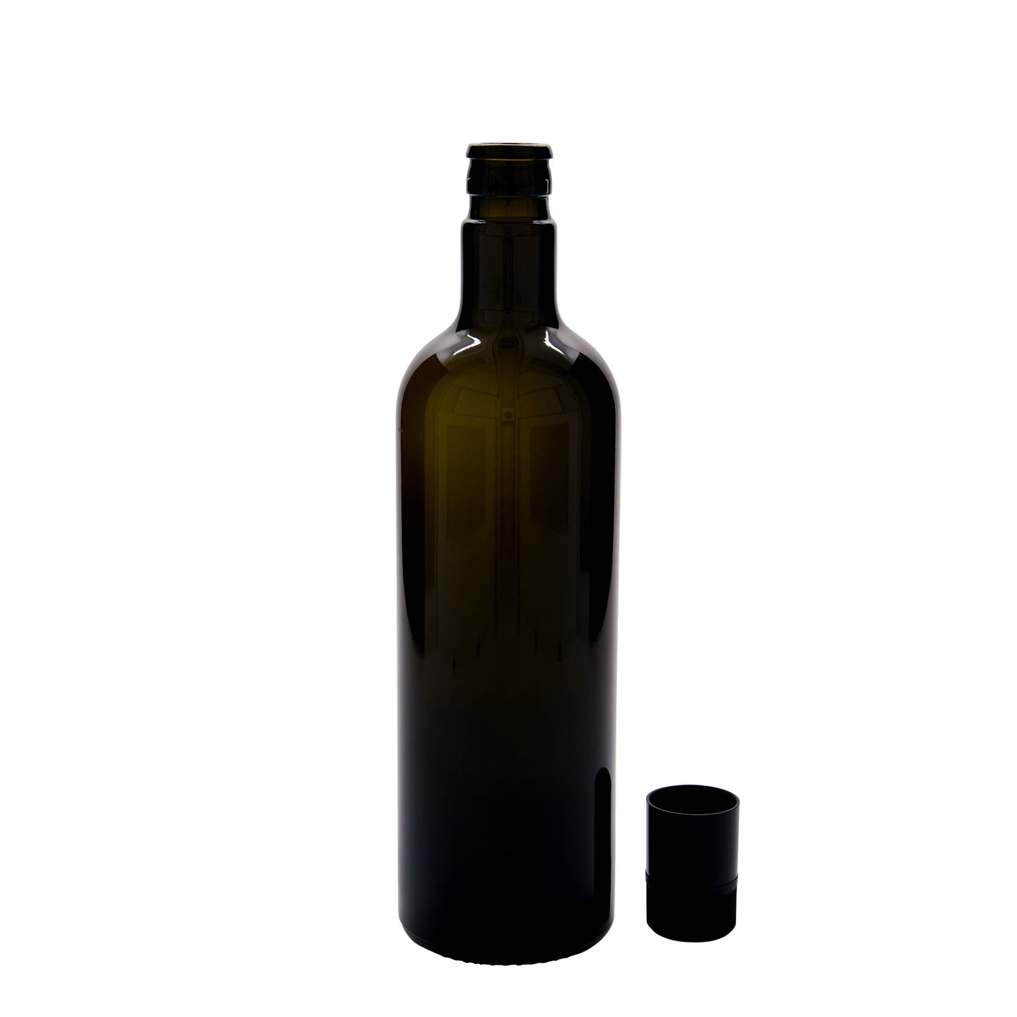 750 ml vinäger-/oljeflaska 'Willy New', glas, antikgrön, mynning: DOP