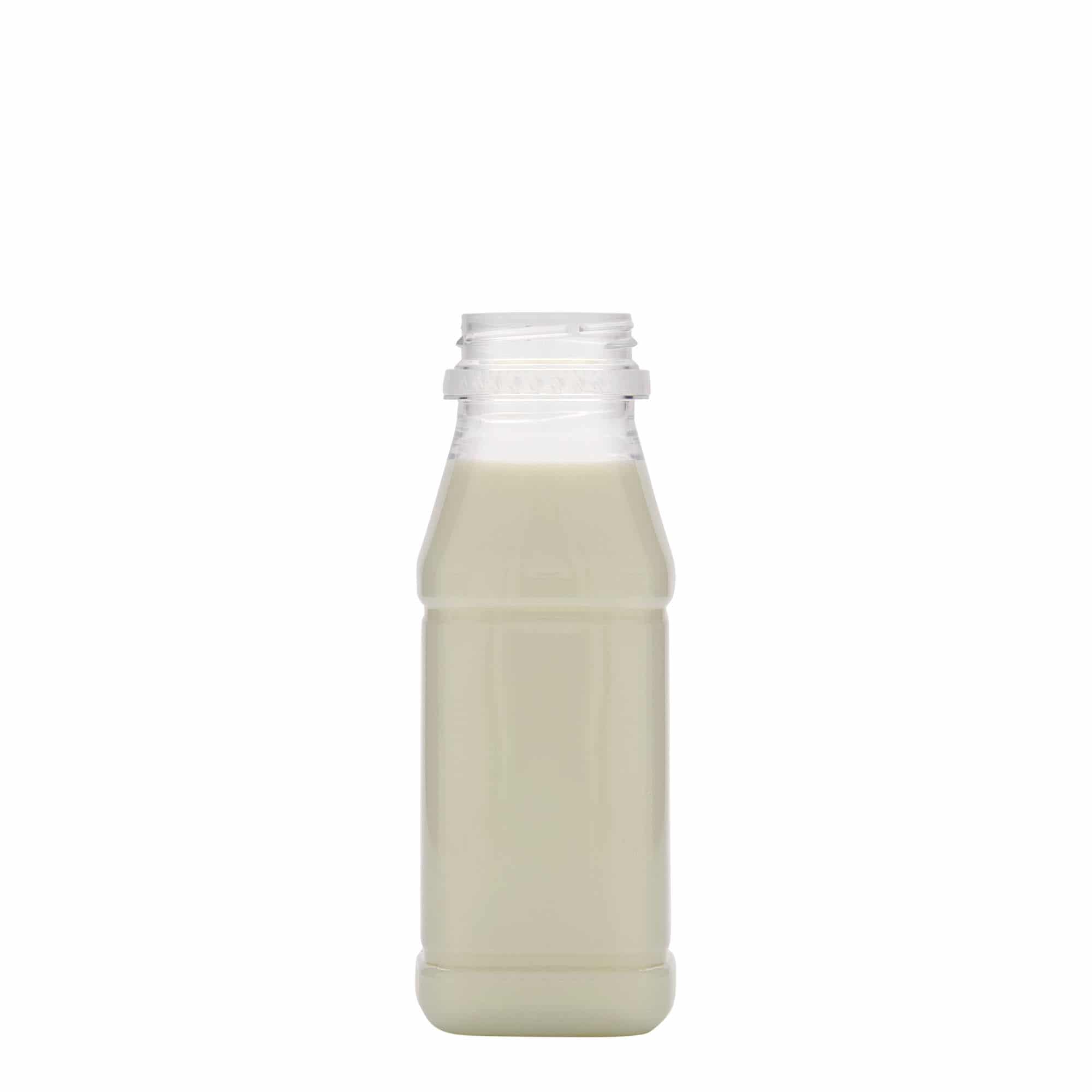 250 ml PET-flaska 'Milk and Juice Carré', kvadratisk, plast, mynning: 38 mm
