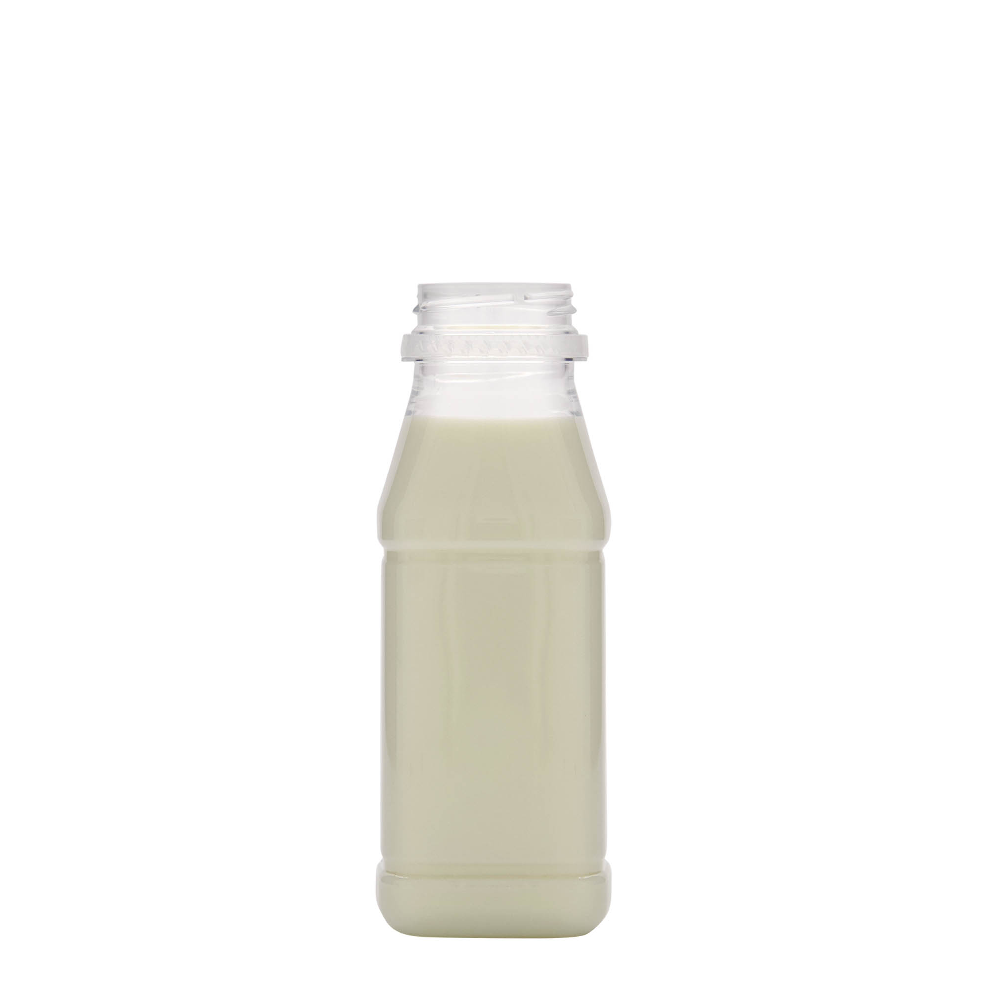 250 ml PET-flaska 'Milk and Juice Carré', kvadratisk, plast, öppning: 38 mm