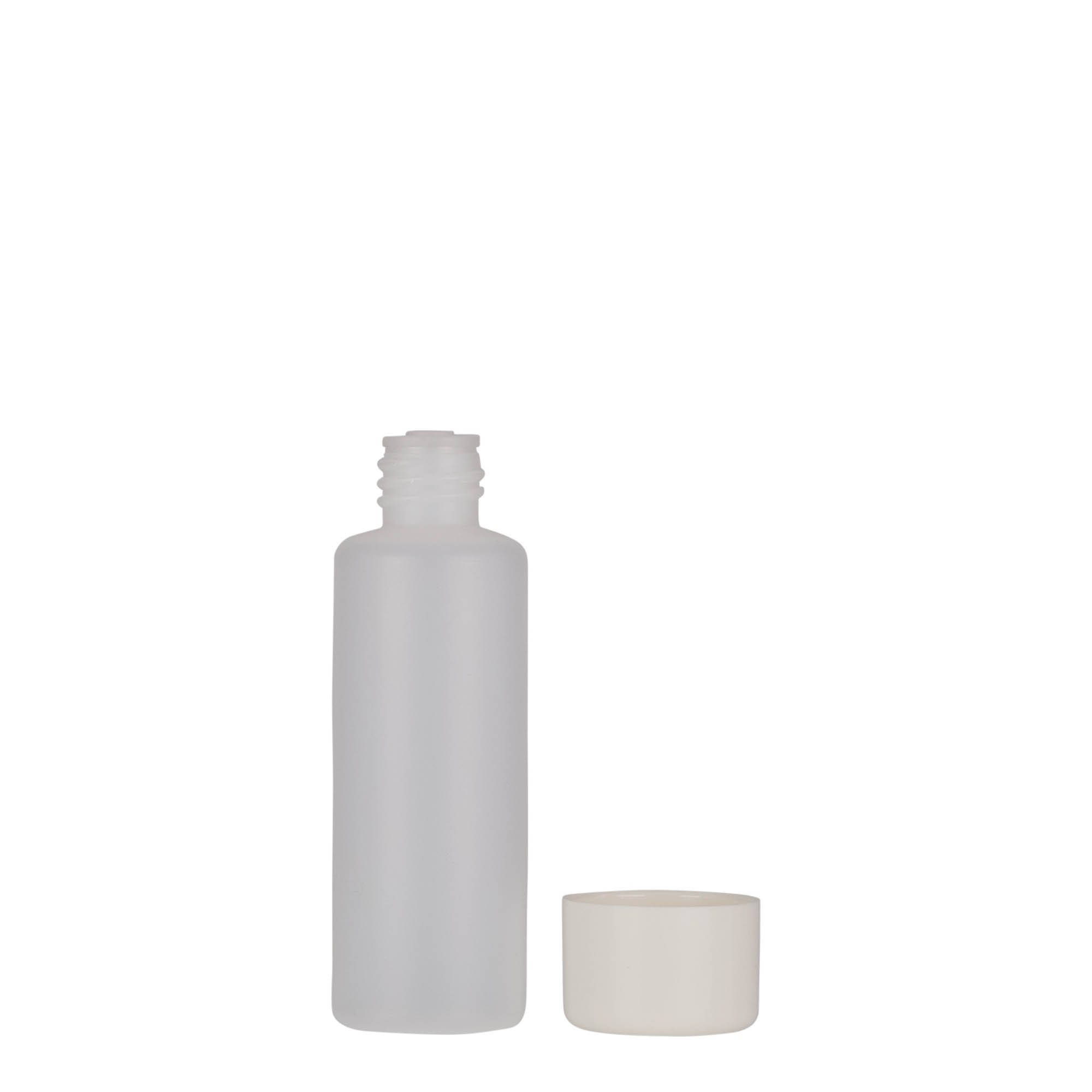 50 ml rund flaska, PE-plast, natur, mynning: skruvlock