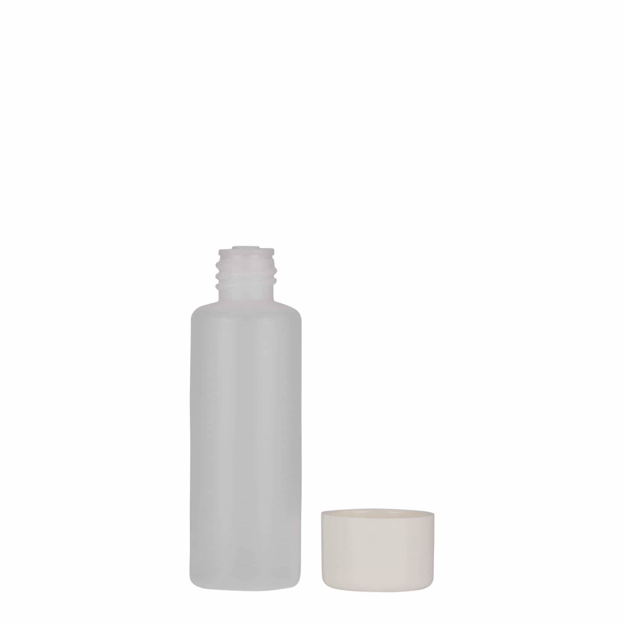 50 ml rund flaska, PE-plast, natur, mynning: skruvlock