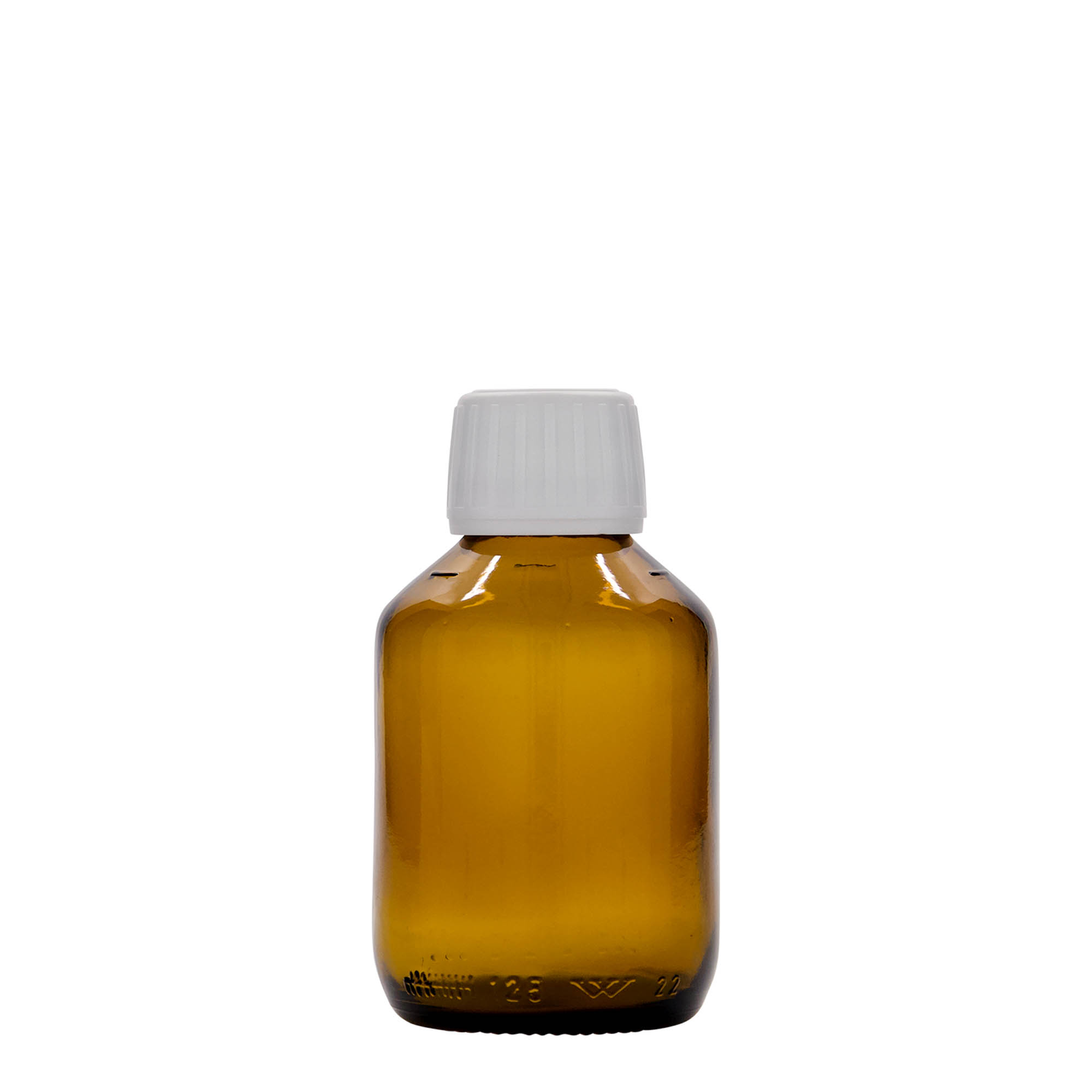 125 ml medicinflaska, brun, glas, öppning: PP 28