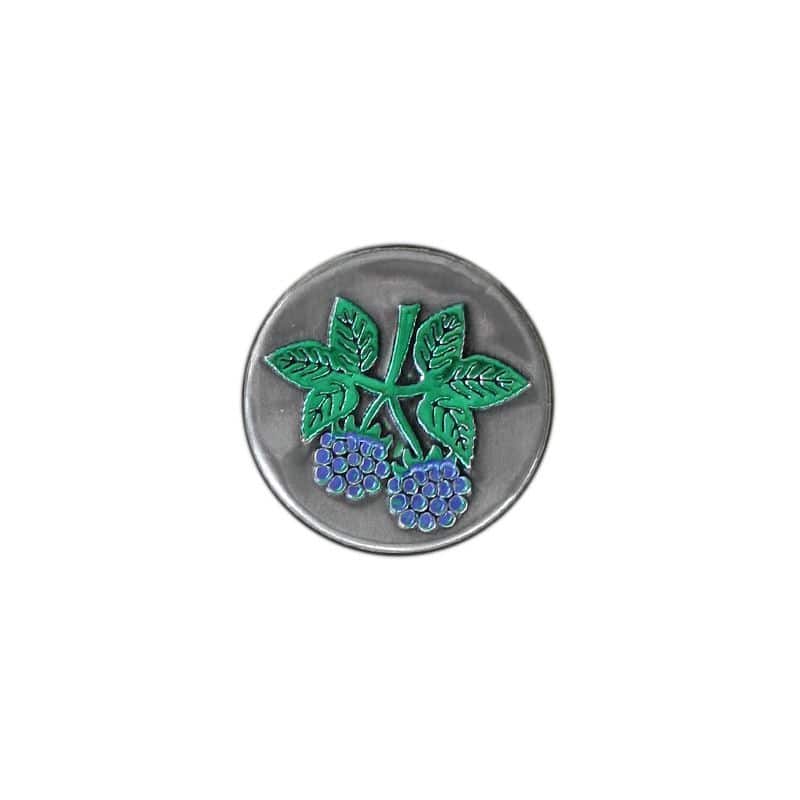 Tennetikett 'Björnbär', rund, metall, silver Tennetikett 'Björnbär', rund, metall, silver