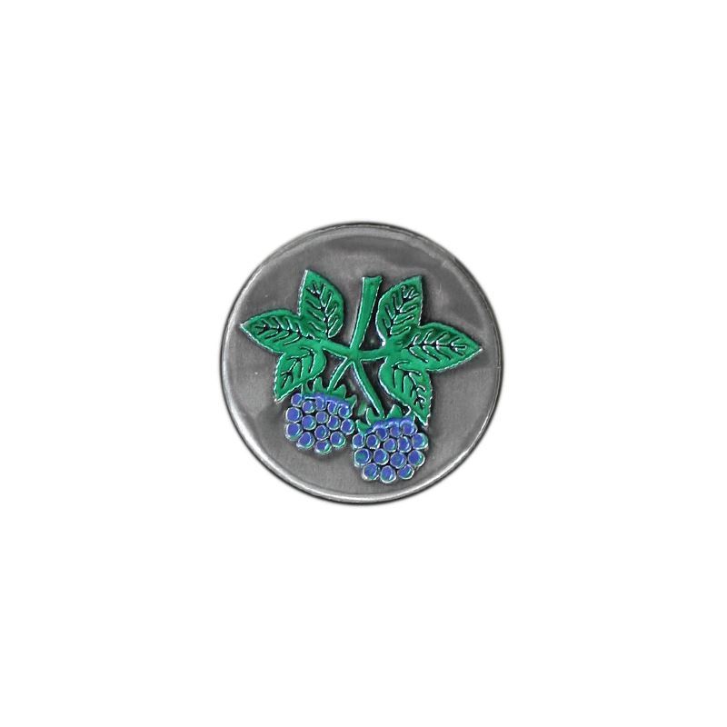 Tennetikett 'Björnbär', rund, metall, silver