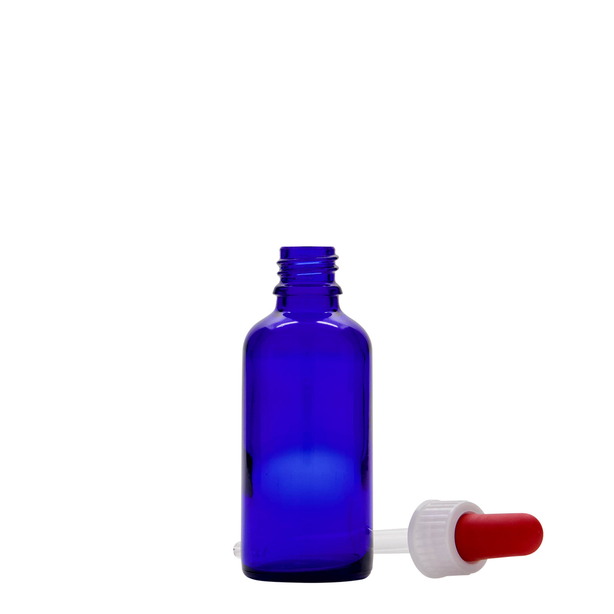 50 ml pipettflaska medicin, glas, kungligt blå-röd, mynning: DIN 18