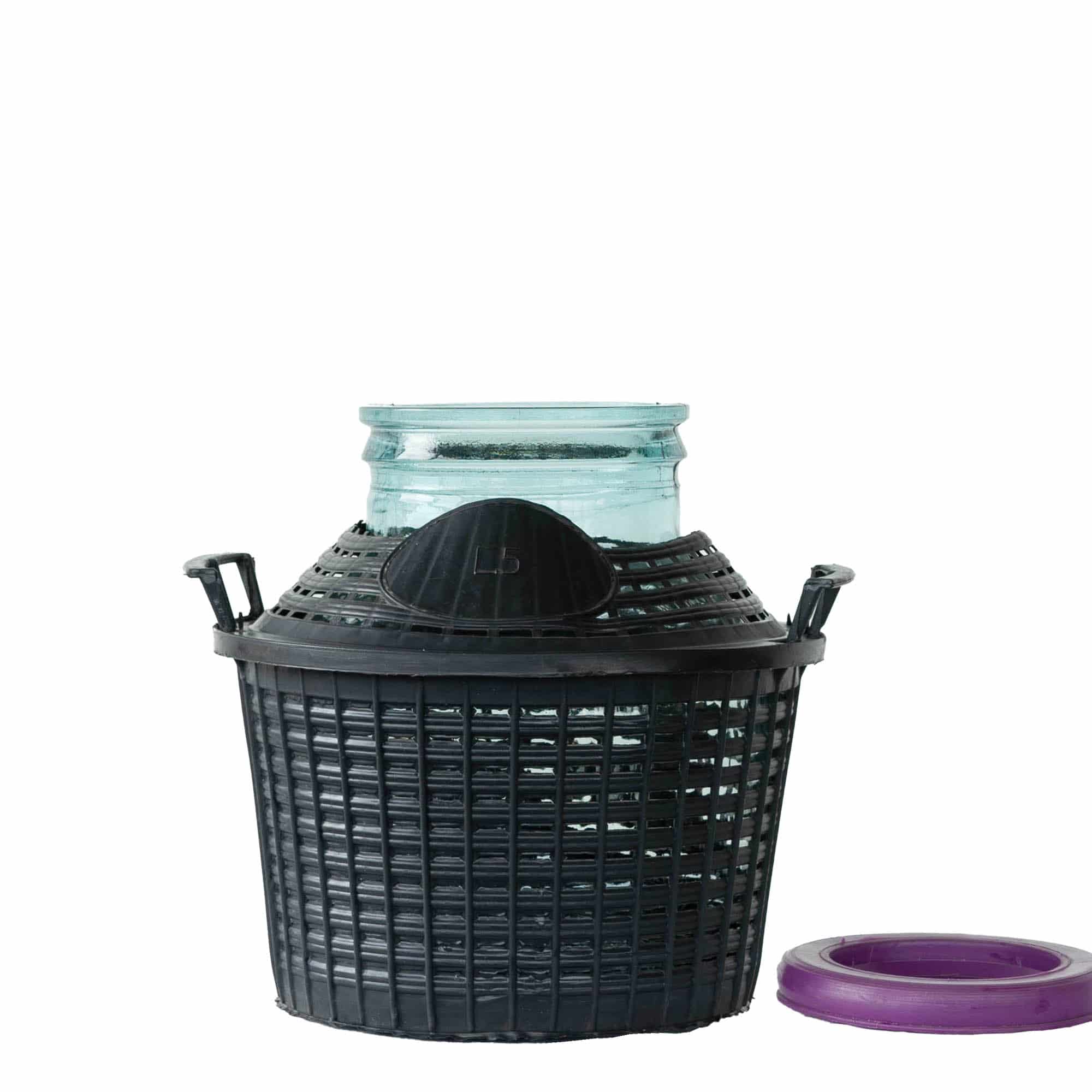 5 l ballongflaska vid öppning, glas, mynning: påklämningslock