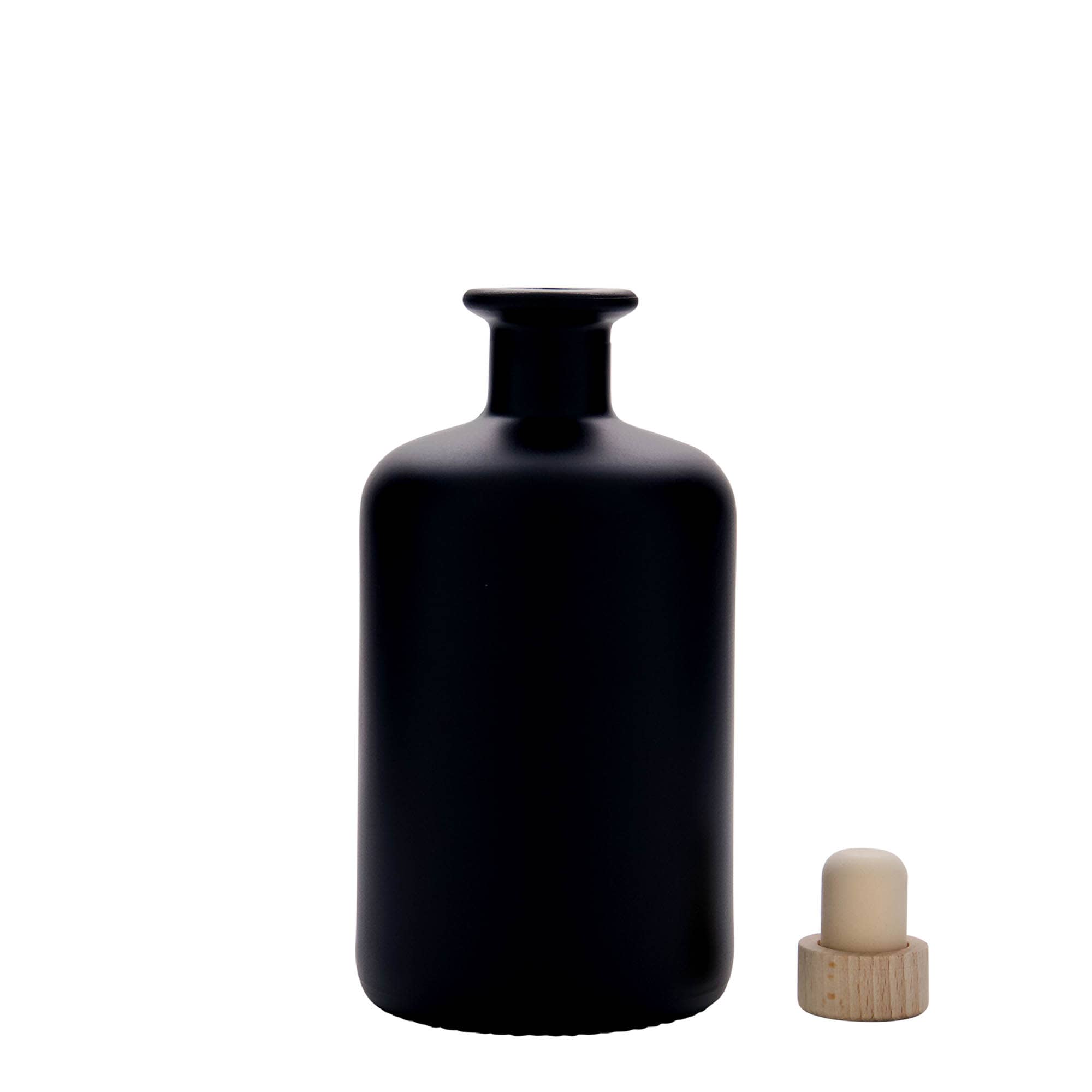 500 ml apoteksglasflaska, svart, mynning: kork