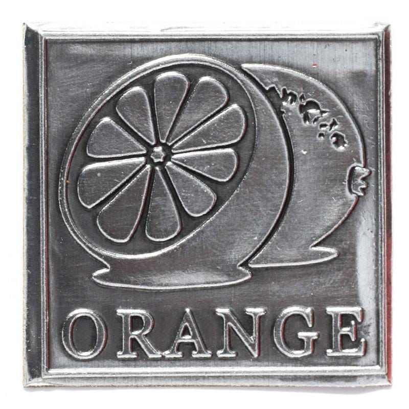 Tennetikett 'Orange', kvadratisk, metall, silver