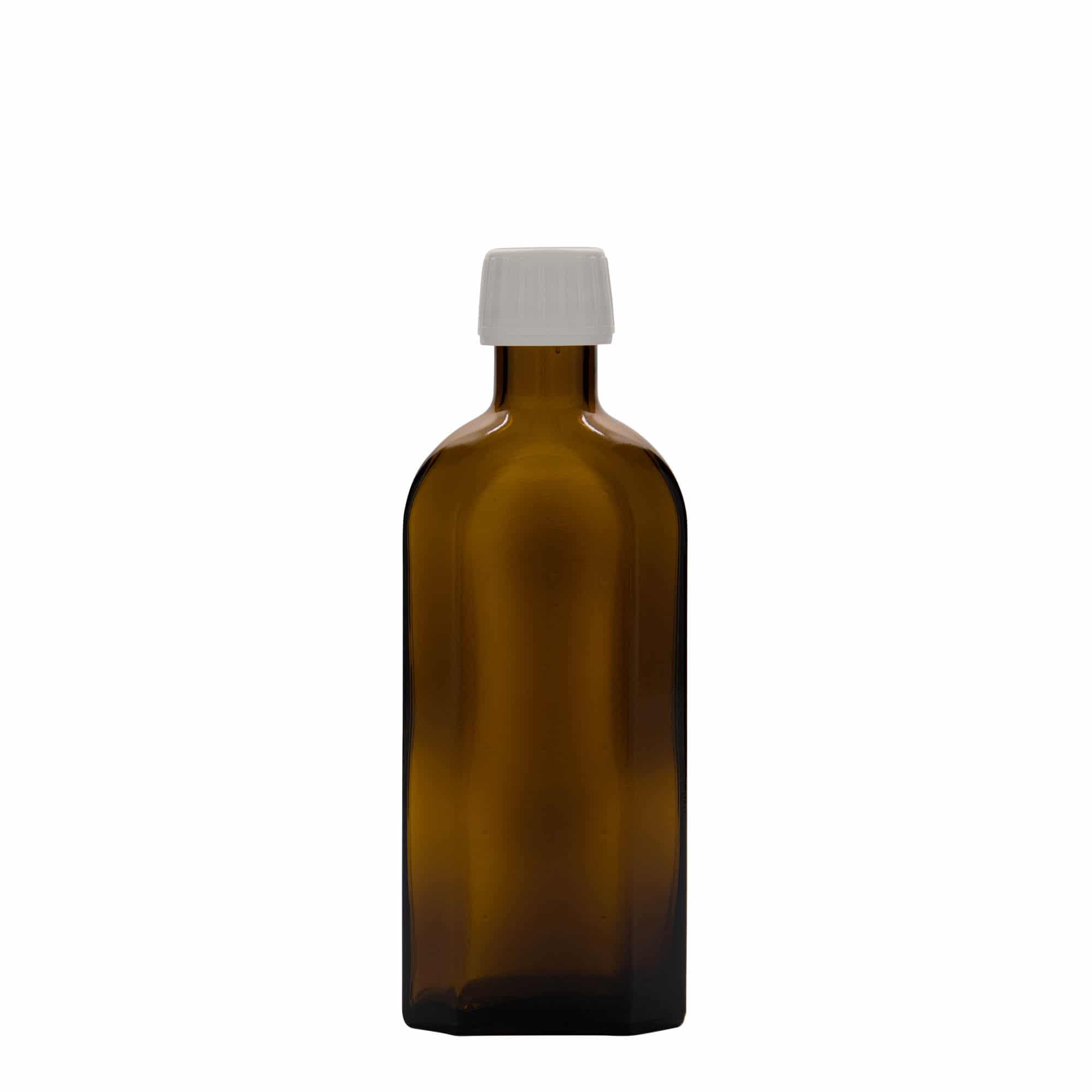250 ml medicinflaska Meplat, oval, glas, brun, mynning: PP 28