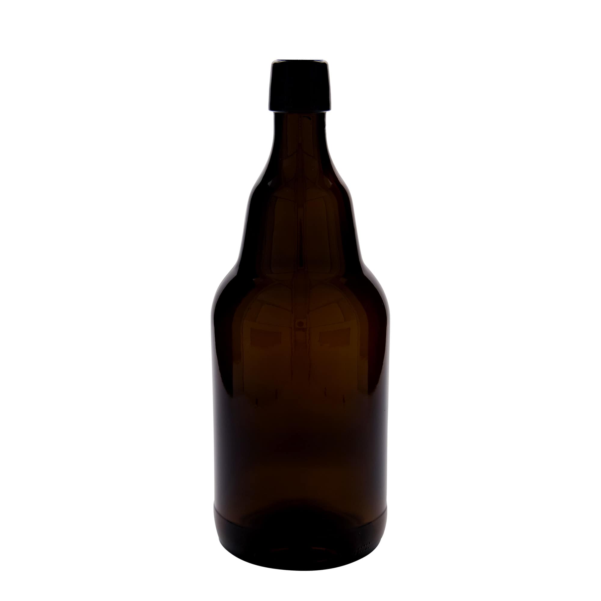 2.000 ml ölflaska, glas, brun, öppning: patentkork