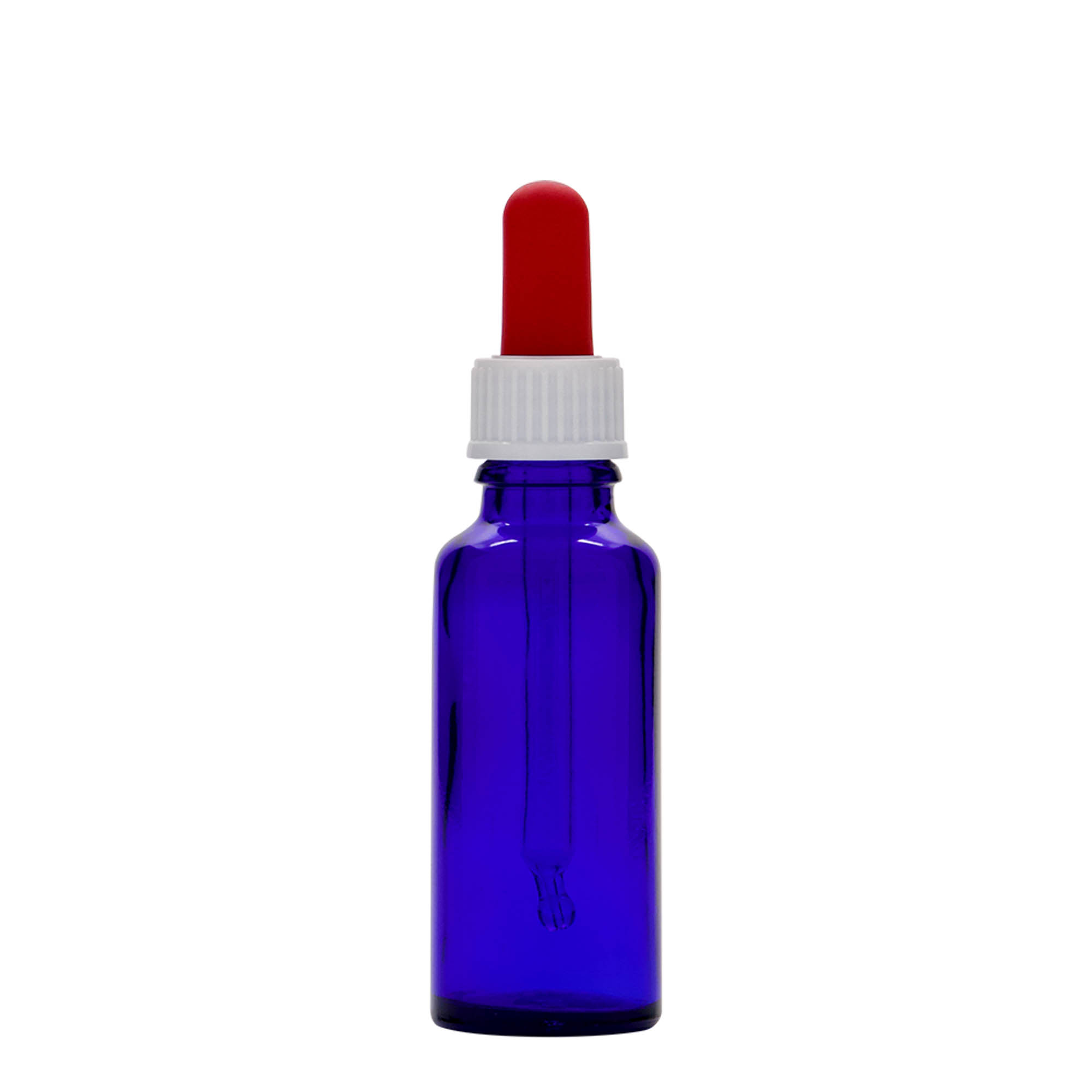 30 ml pipettflaska medicin, glas, kungligt blå-röd, mynning: DIN 18