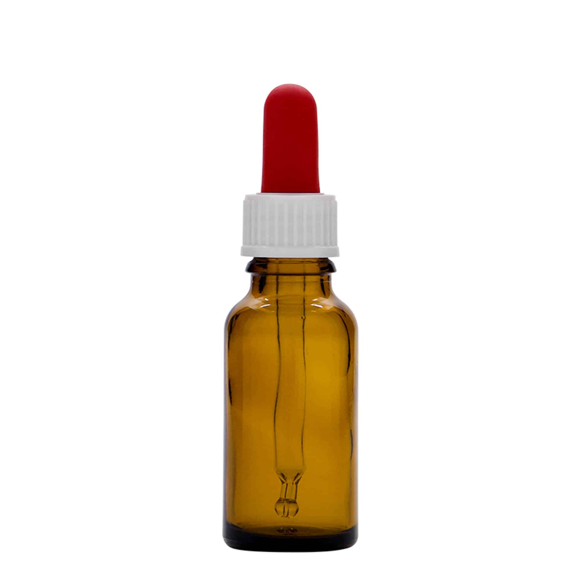 20 ml flaska med pipett, medicin, glas, brun, mynning: DIN 18